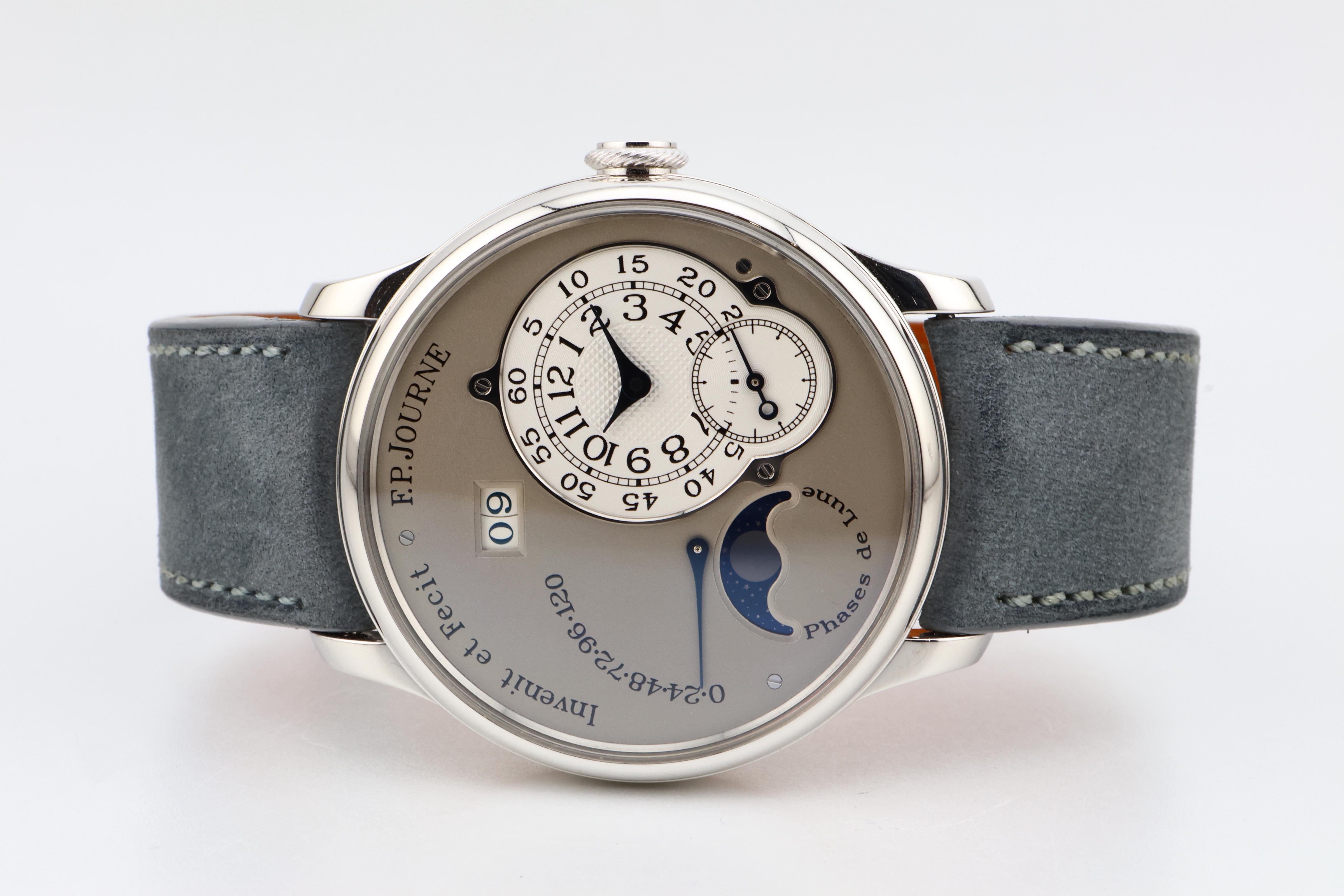 F.P.Journe Octa Lune (04L) Platinum Sliver Dial Leather Strap 38MM Calibre 1300