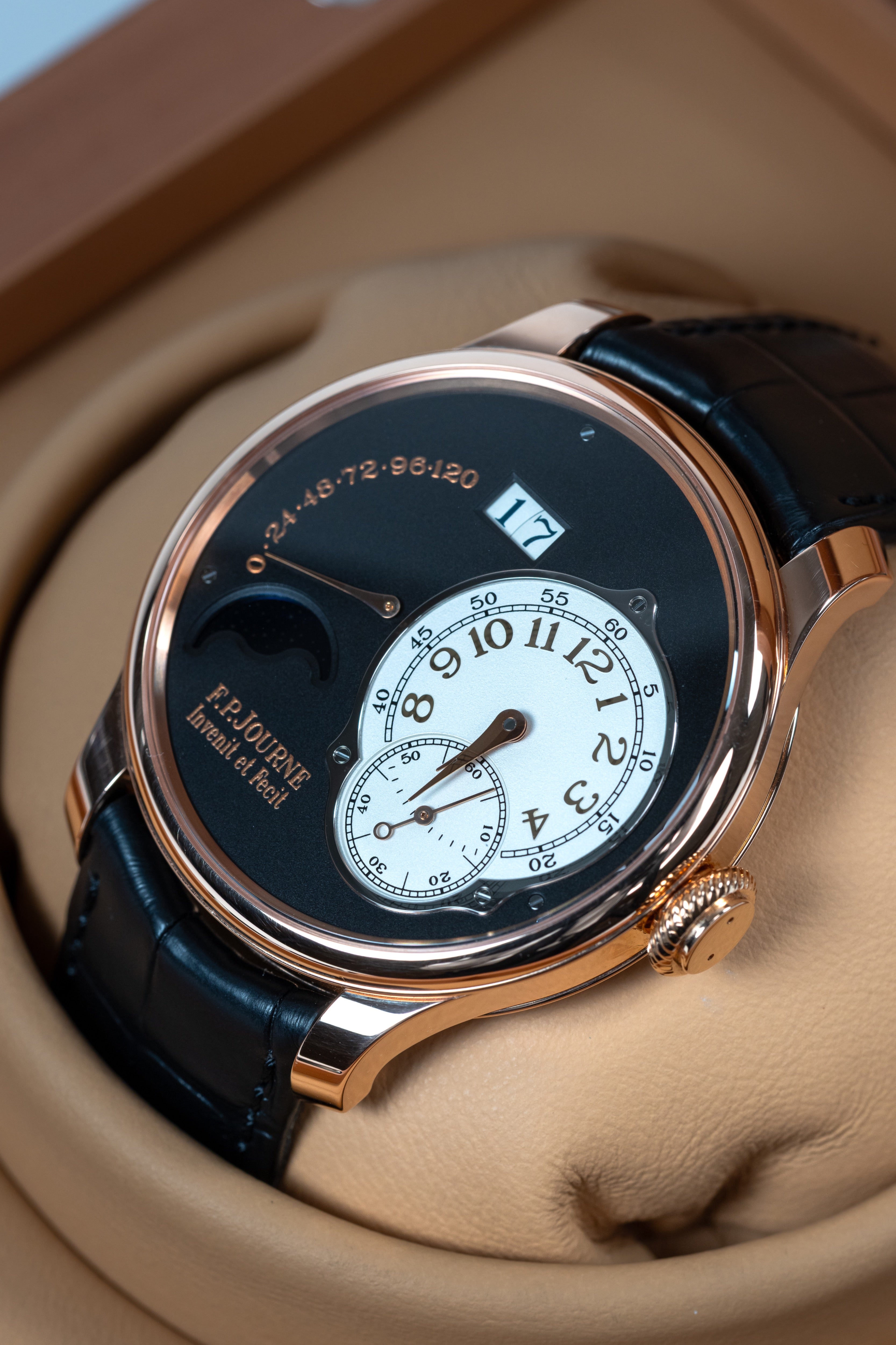 F.P.Journe Boutique Edition Lune (LN) Rose Gold Black Dial Black Leather Strap 40MM Calibre 1300.3