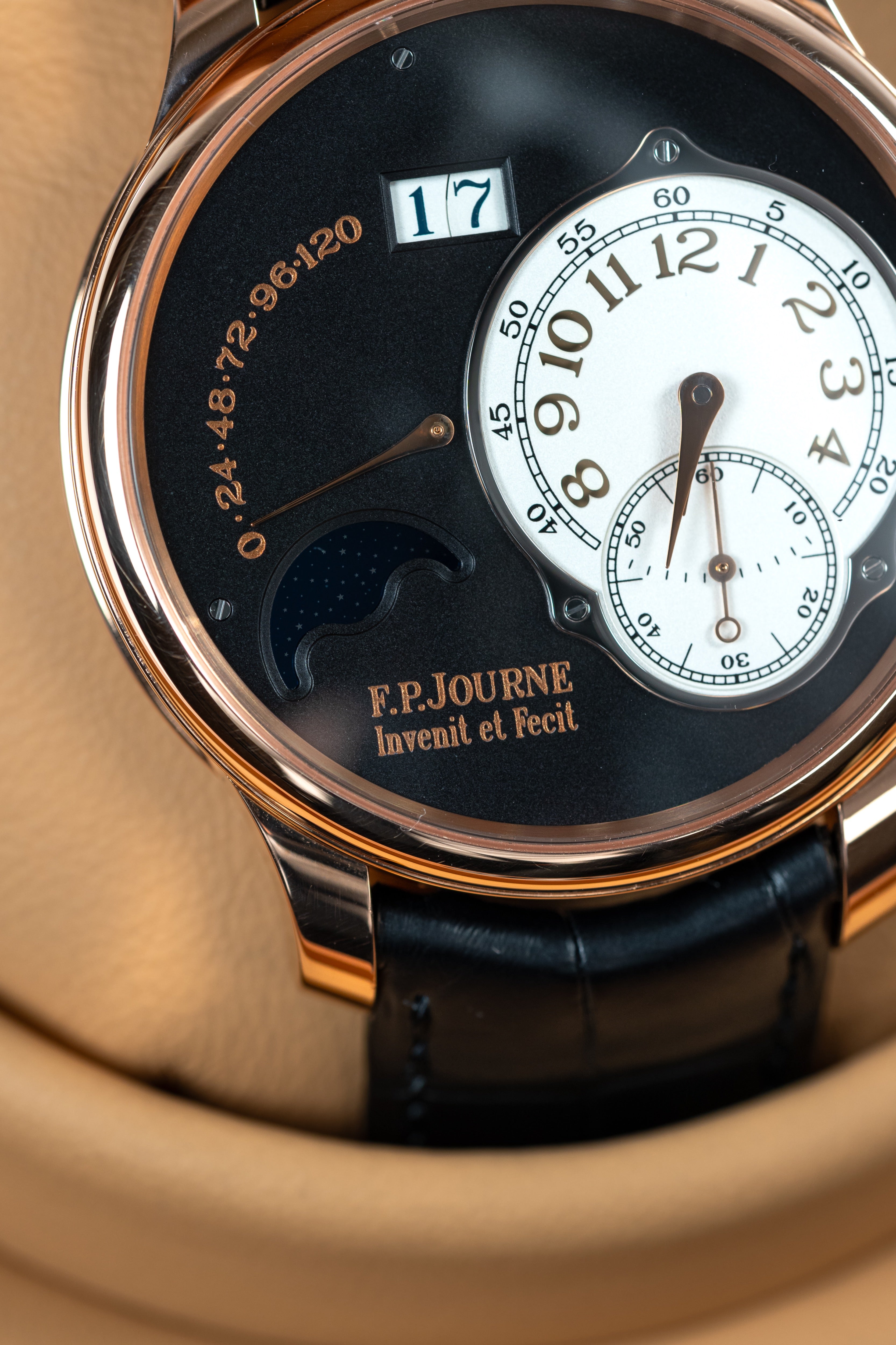 F.P.Journe Boutique Edition Lune (LN) Rose Gold Black Dial Black Leather Strap 40MM Calibre 1300.3