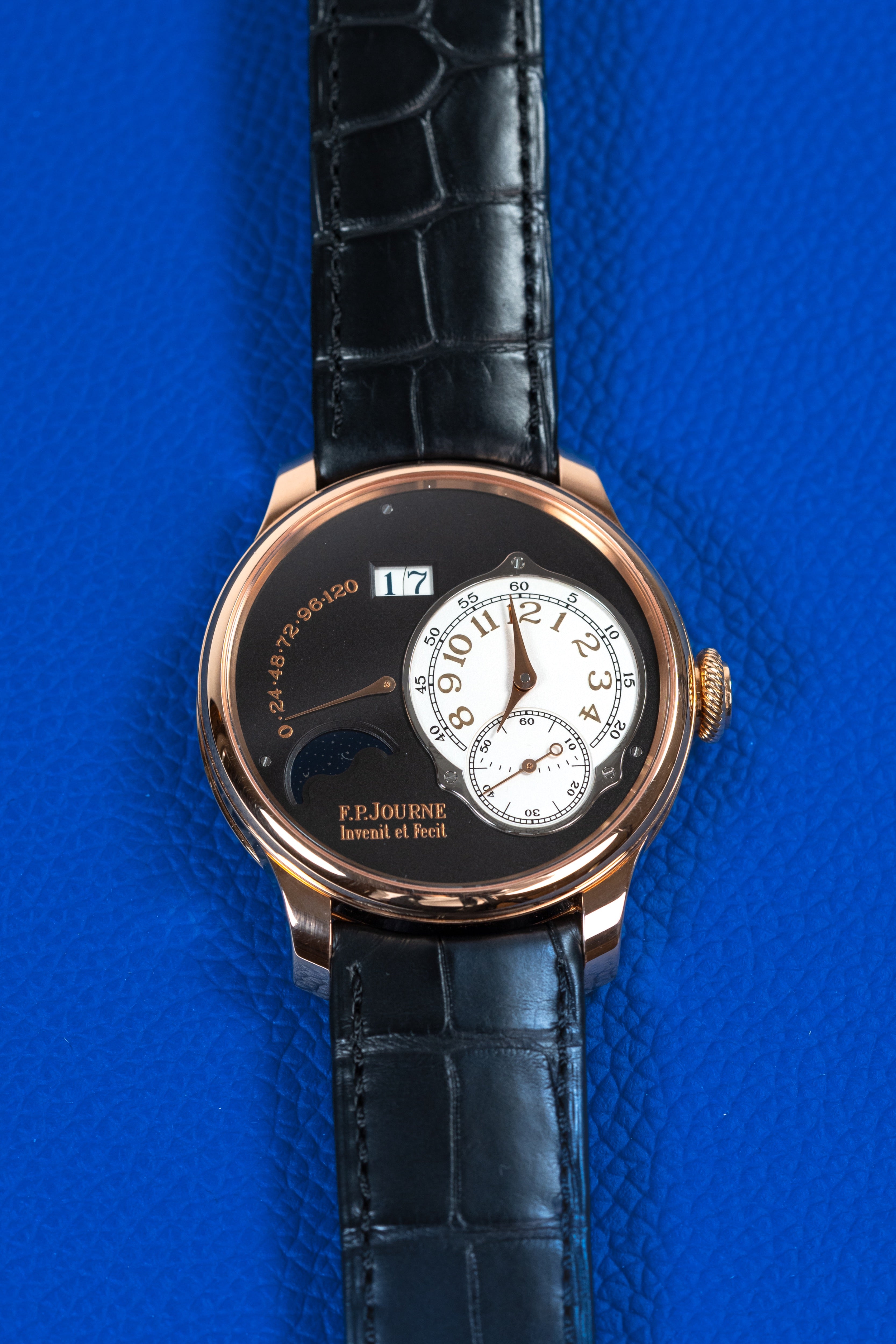 F.P.Journe Boutique Edition Lune (LN) Rose Gold Black Dial Black Leather Strap 40MM Calibre 1300.3
