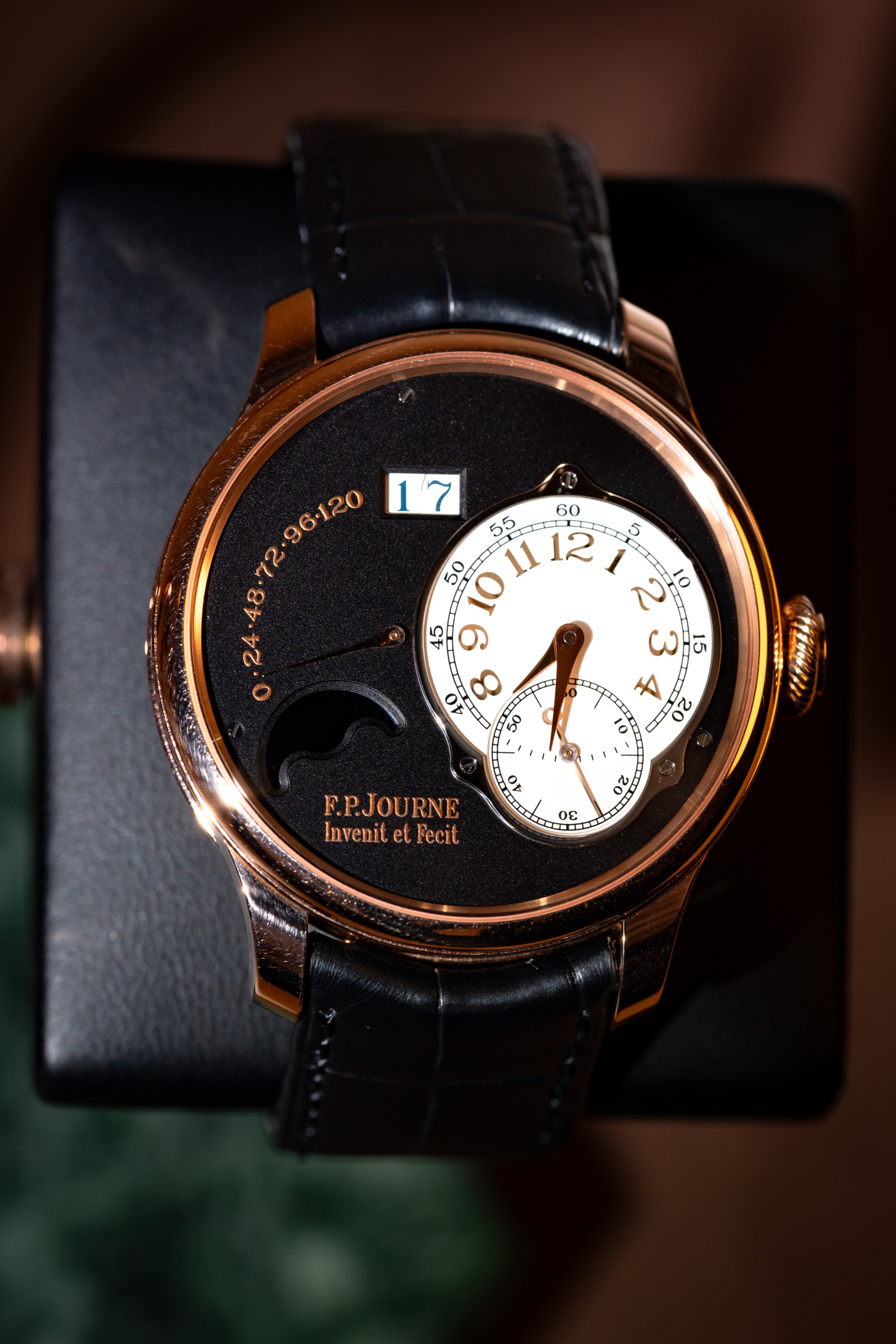 F.P.Journe Boutique Edition Lune (LN) Rose Gold Black Dial Black Leather Strap 40MM Calibre 1300.3