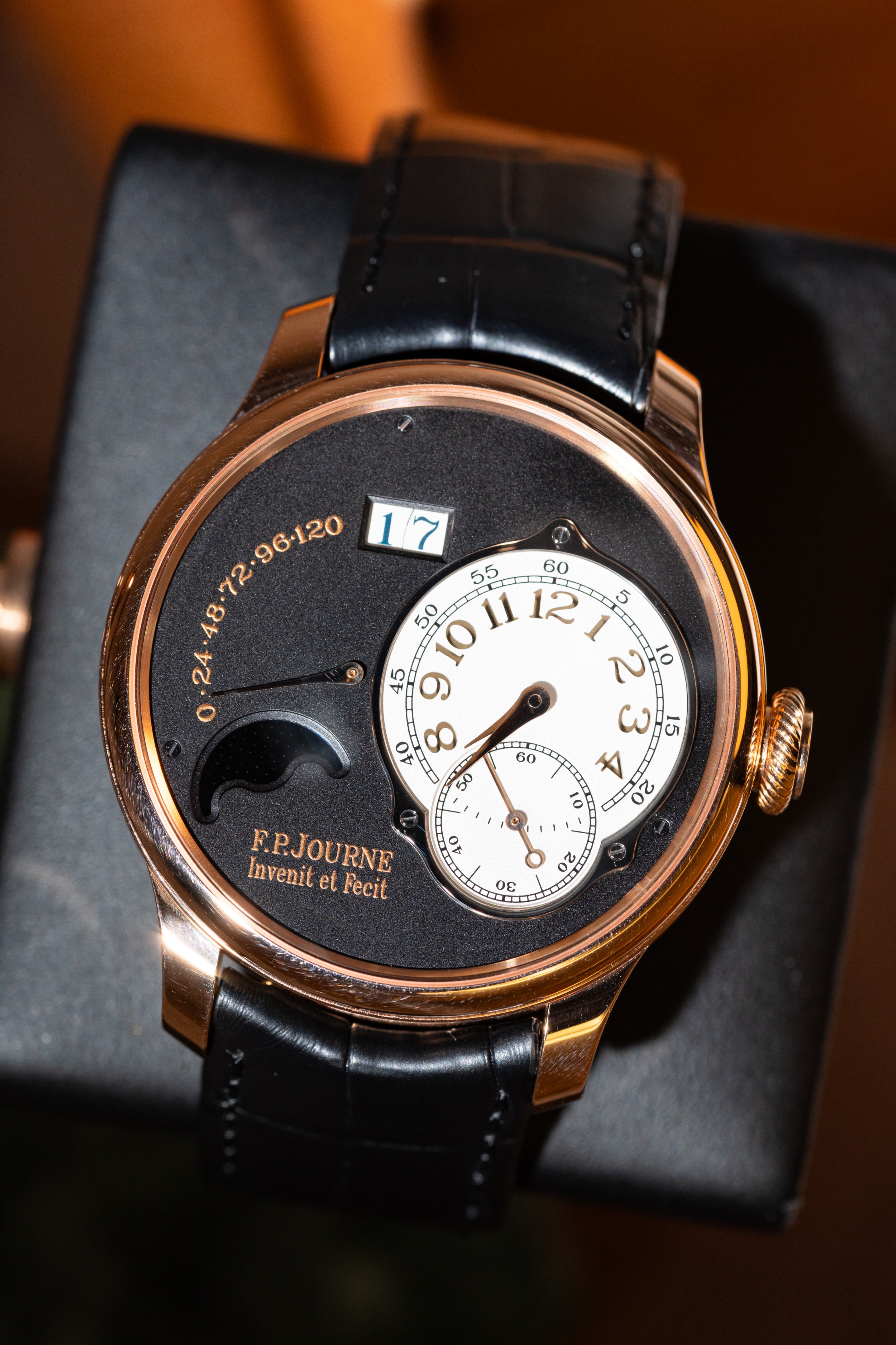 F.P.Journe Boutique Edition Lune (LN) Rose Gold Black Dial Black Leather Strap 40MM Calibre 1300.3