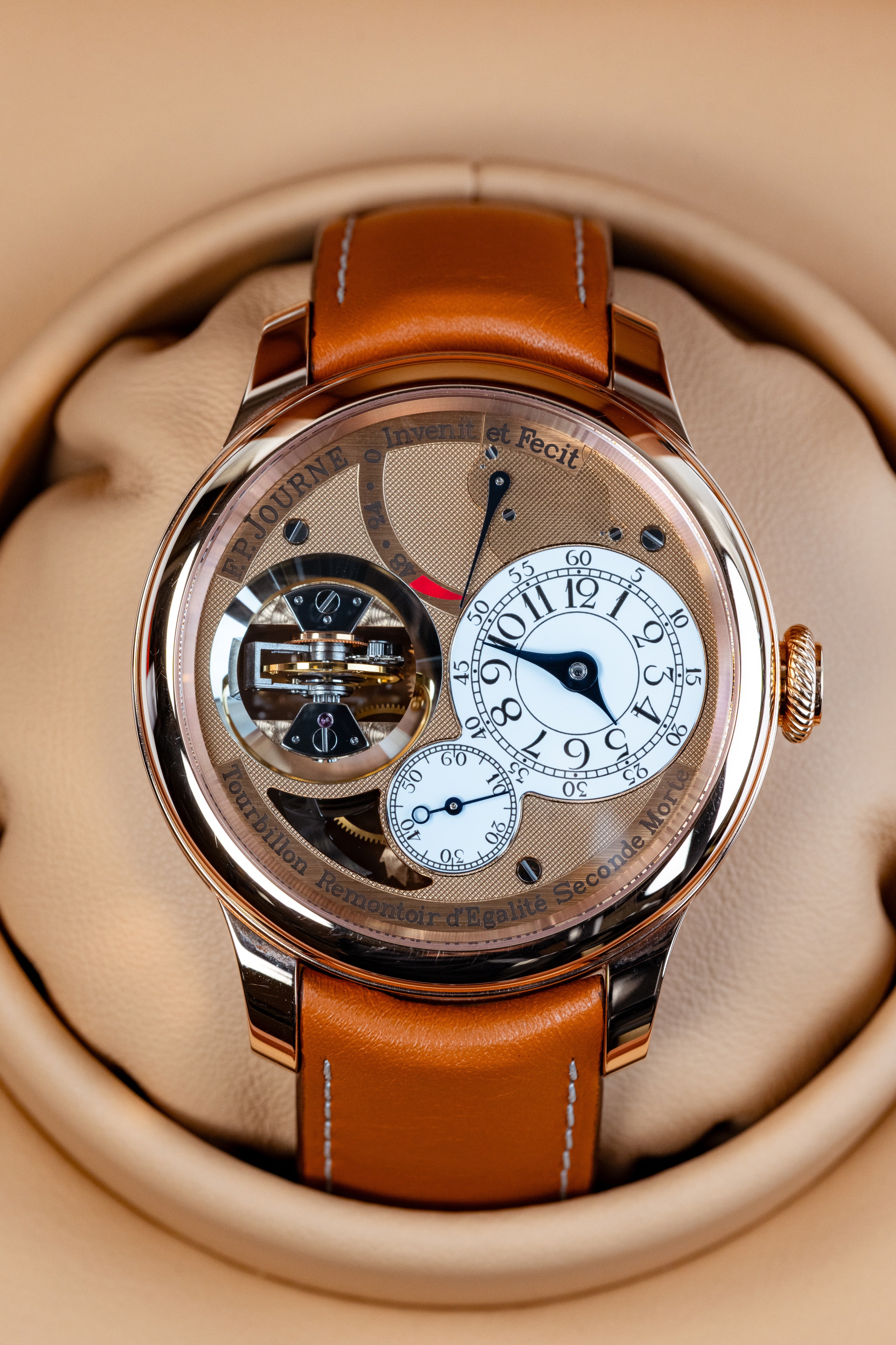 F.P.Journe Souveraine Tourbillon (TV) Gold Dial Brown Leather Strap Rose Gold 42MM Calibre 1519