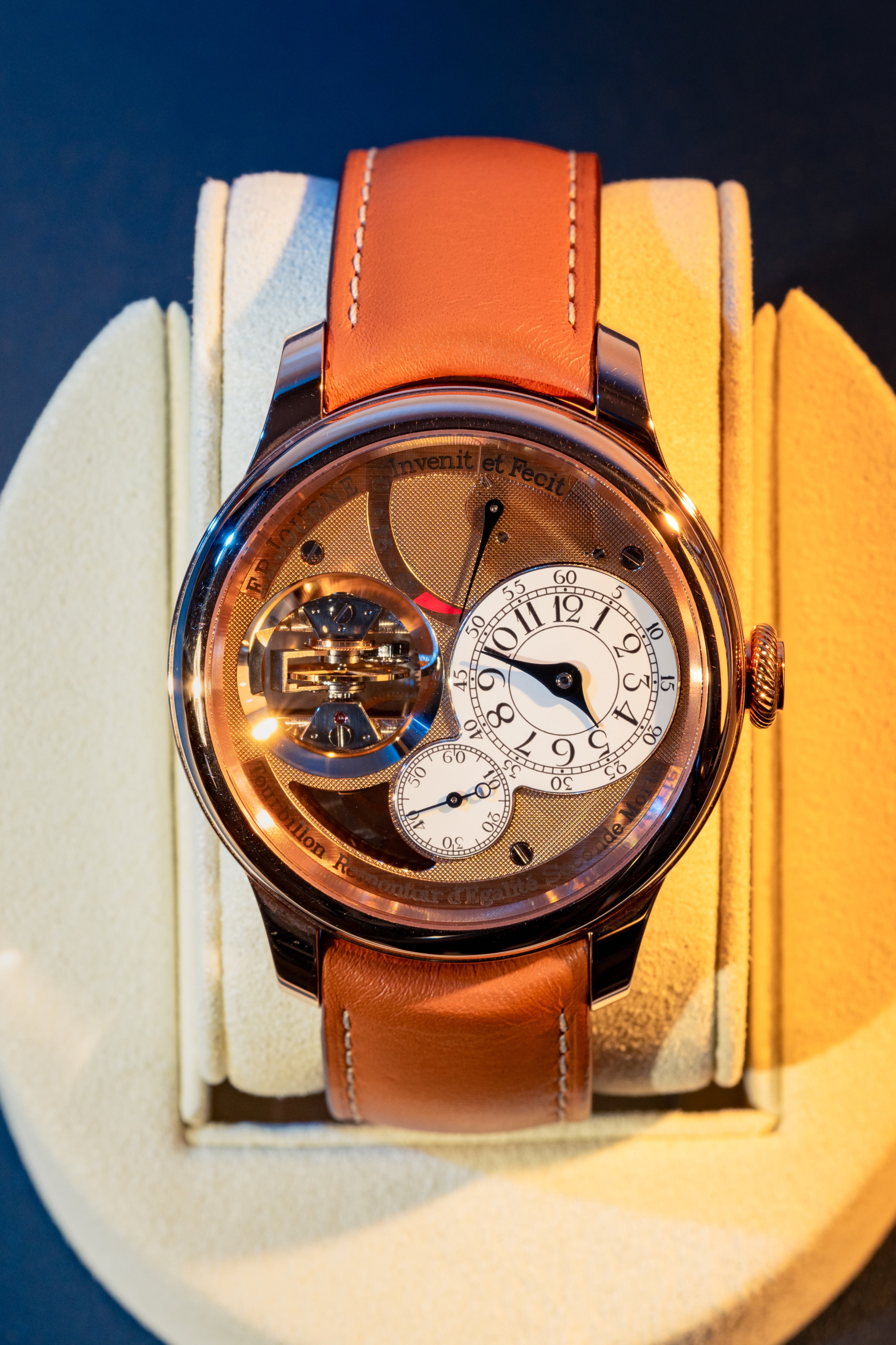 F.P.Journe Souveraine Tourbillon (TV) Gold Dial Brown Leather Strap Rose Gold 42MM Calibre 1519