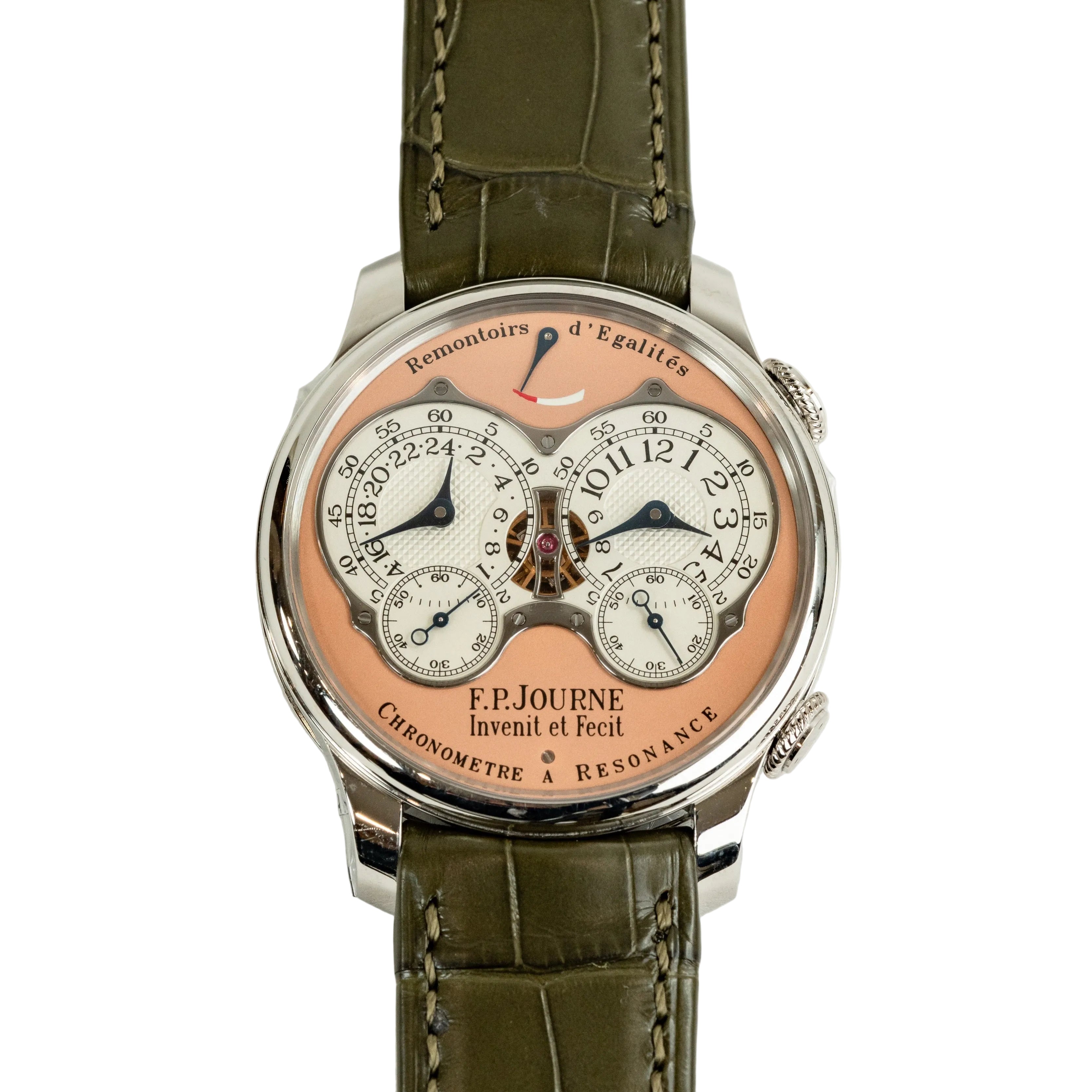 F.P.Journe Chronometre à Resonance (RQ) Platinum Salmon Dial Green Leather Strap 40MM Calibre 1520
