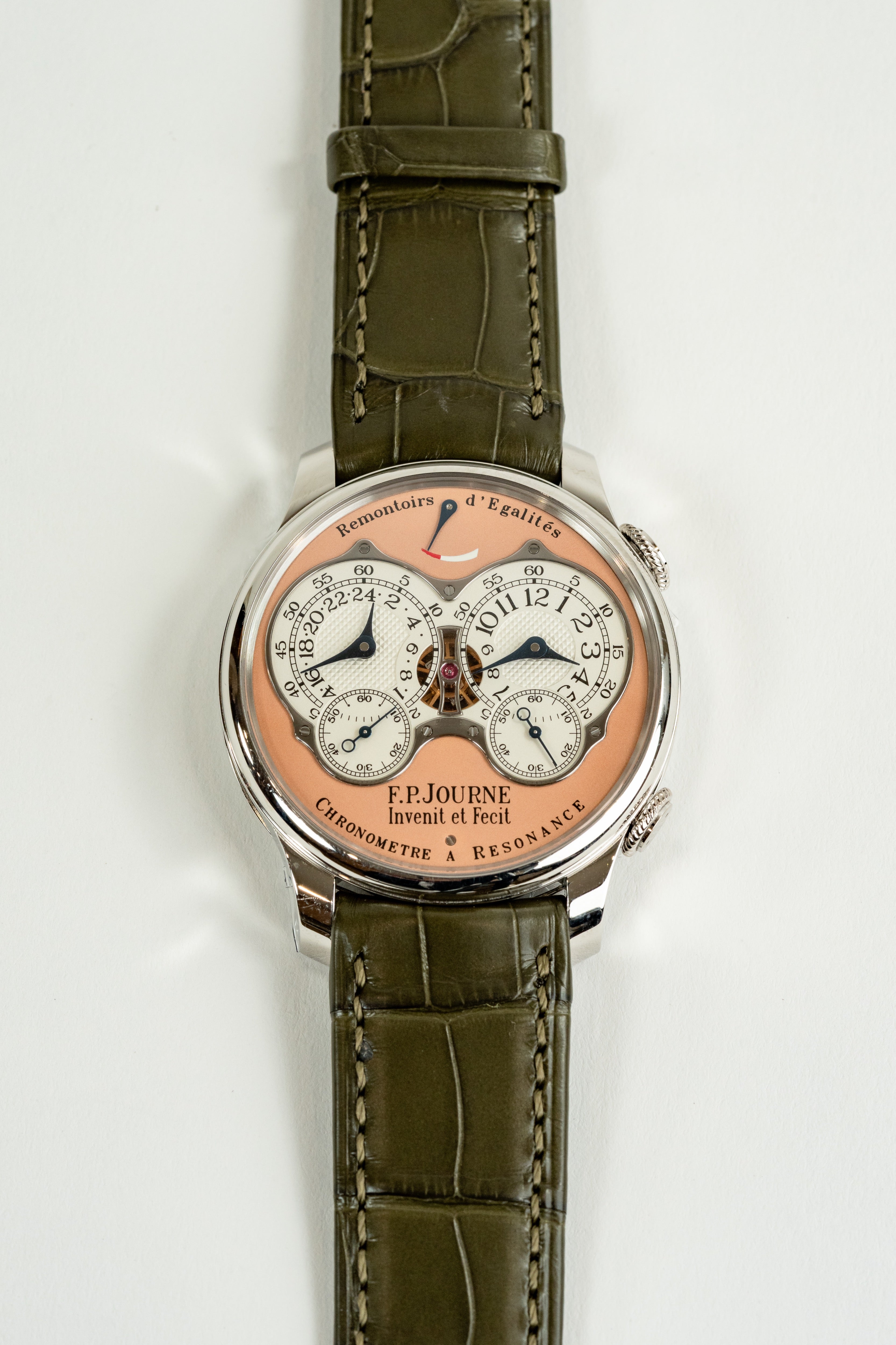F.P.Journe Chronometre à Resonance (RQ) Platinum Salmon Dial Green Leather Strap 40MM Calibre 1520