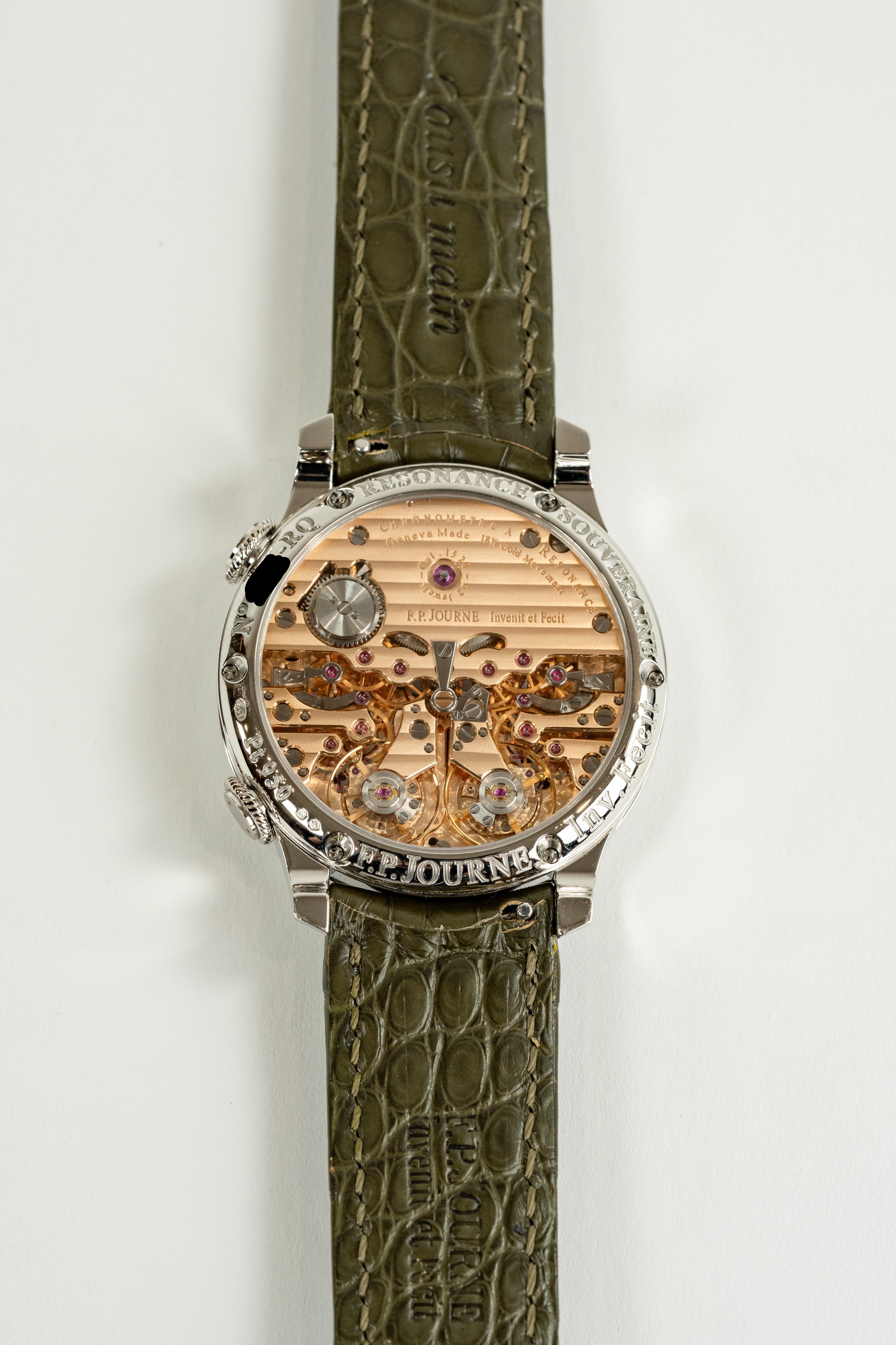 F.P.Journe Chronometre à Resonance (RQ) Platinum Salmon Dial Green Leather Strap 40MM Calibre 1520