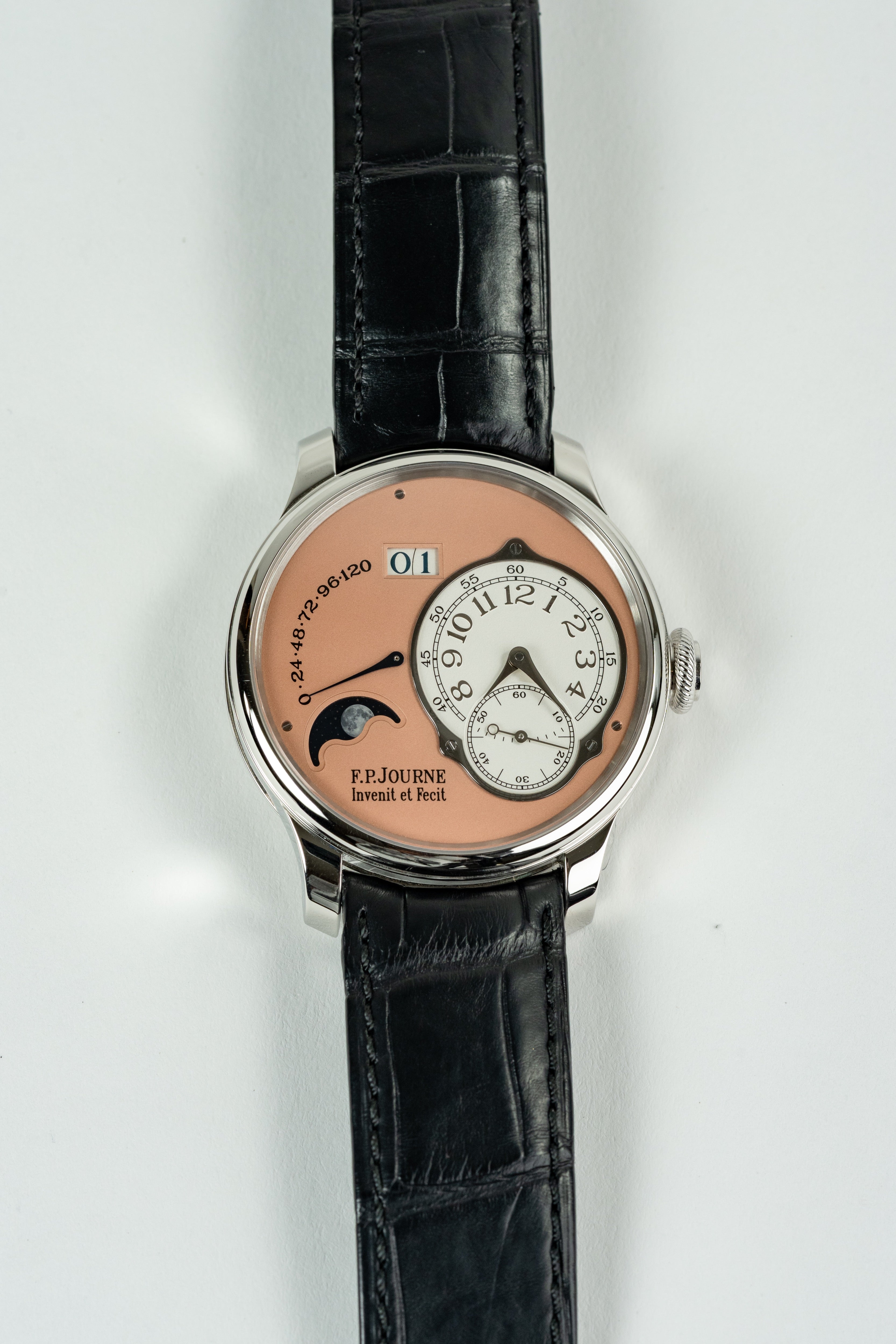 F.P.Journe Octa Lune (LN) Platinum Salmon Dial Black Leather Strap 40MM Calibre 1300.3