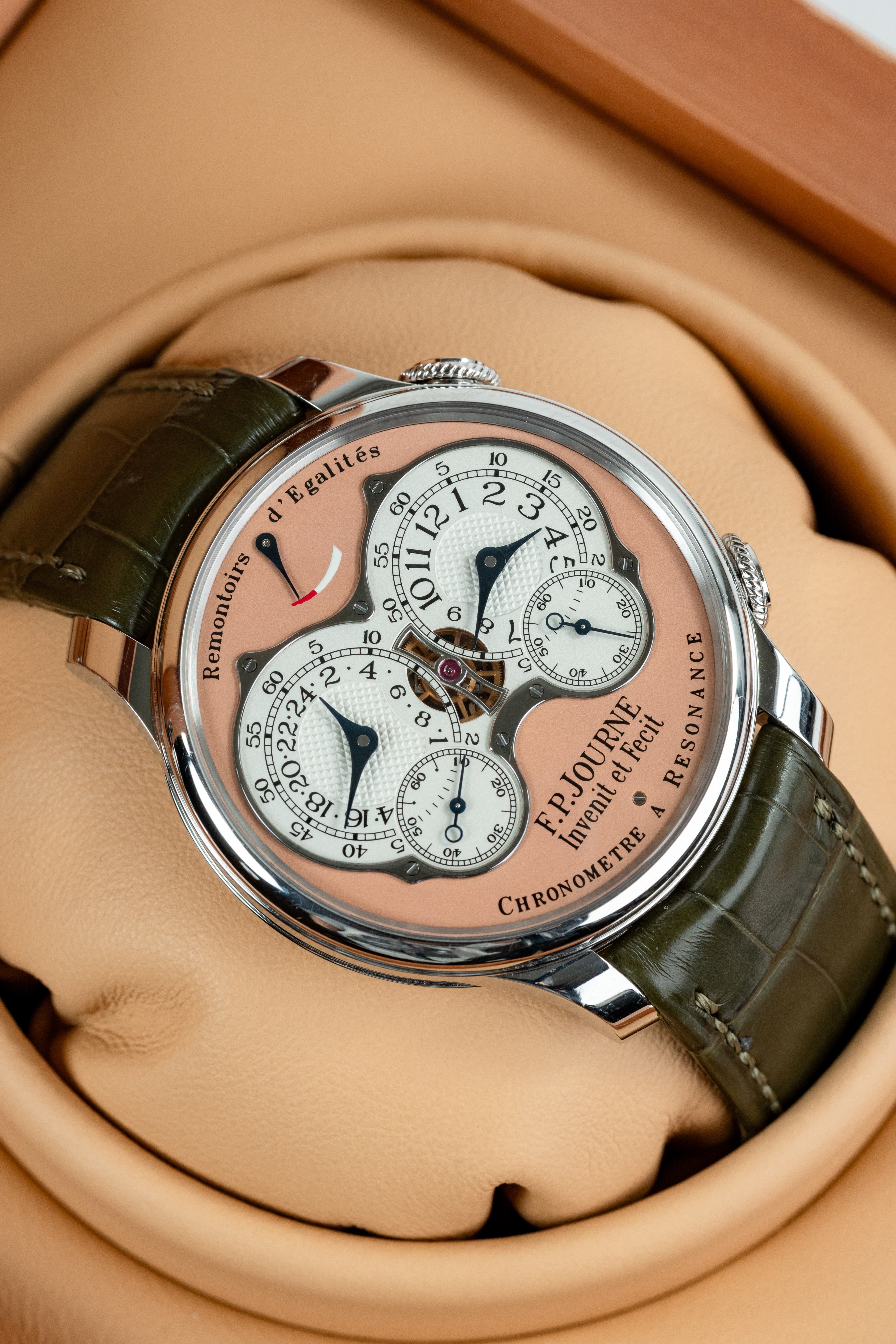 F.P.Journe Chronometre à Resonance (RQ) Platinum Salmon Dial Green Leather Strap 40MM Calibre 1520