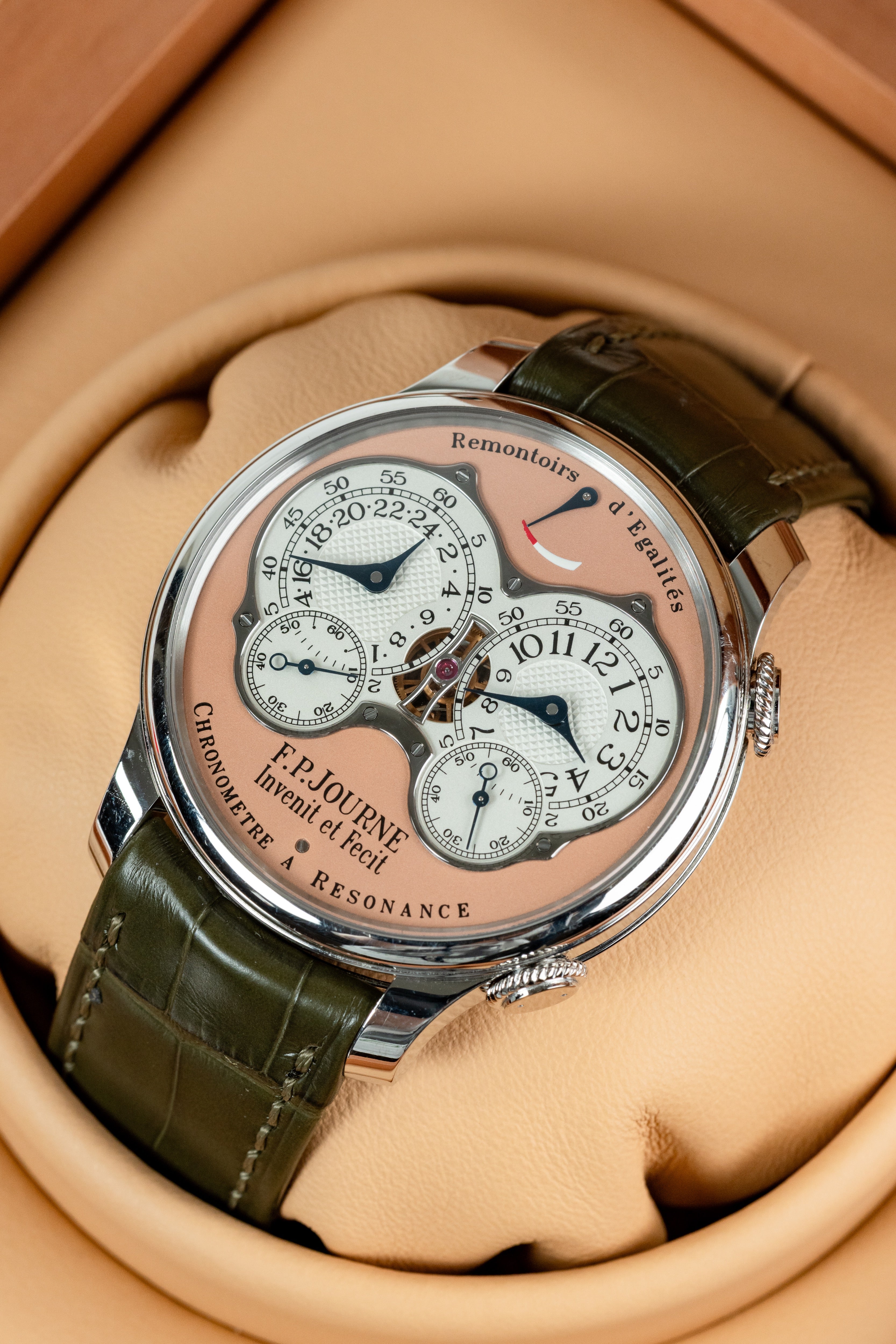 F.P.Journe Chronometre à Resonance (RQ) Platinum Salmon Dial Green Leather Strap 40MM Calibre 1520
