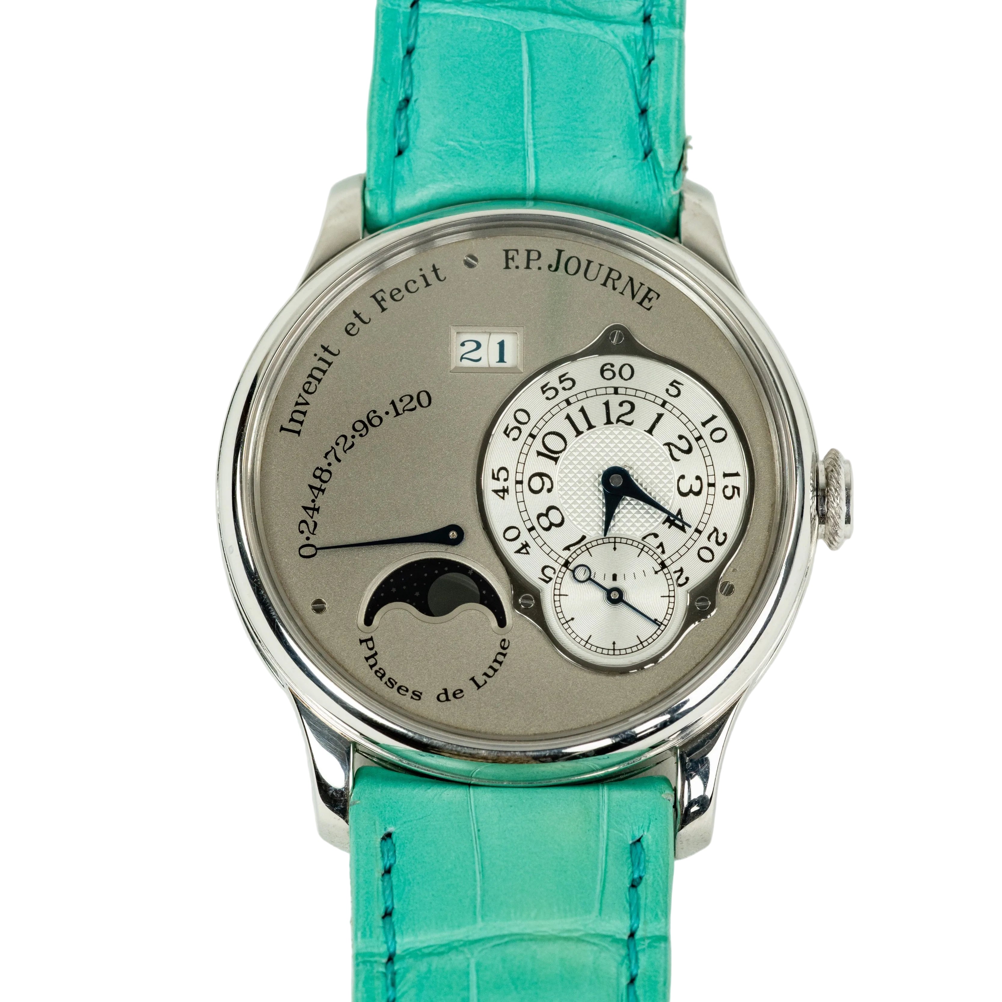 F.P.Journe Octa Lune (L) Platinum Silver Dial Dark Grey Leather Strap 38MM Calibre 1300