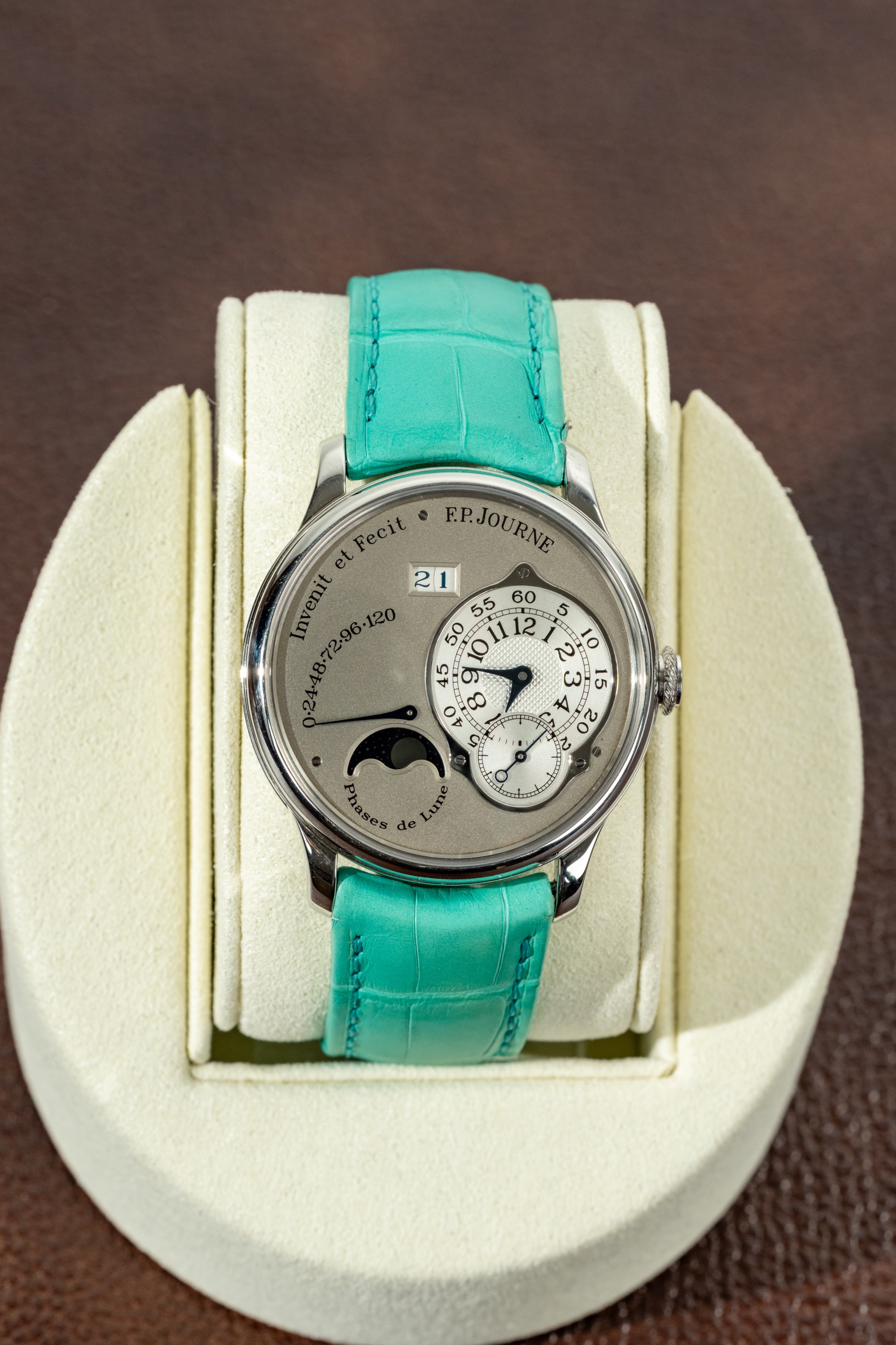 F.P.Journe Octa Lune (L) Platinum Silver Dial Dark Grey Leather Strap 38MM Calibre 1300