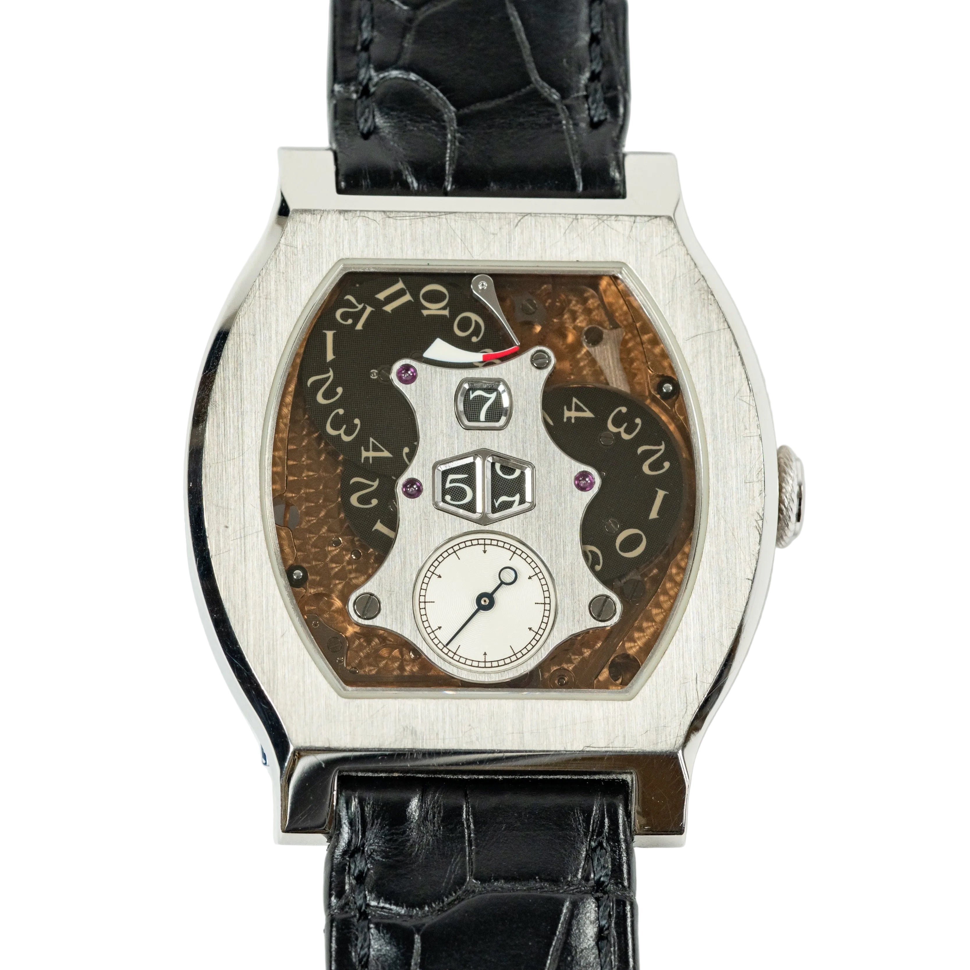 F.P.Journe Vagabondage II (VII) Platinum Gold Dial Black Leather Strap 45.2 x 37.5MM Calibre 1509