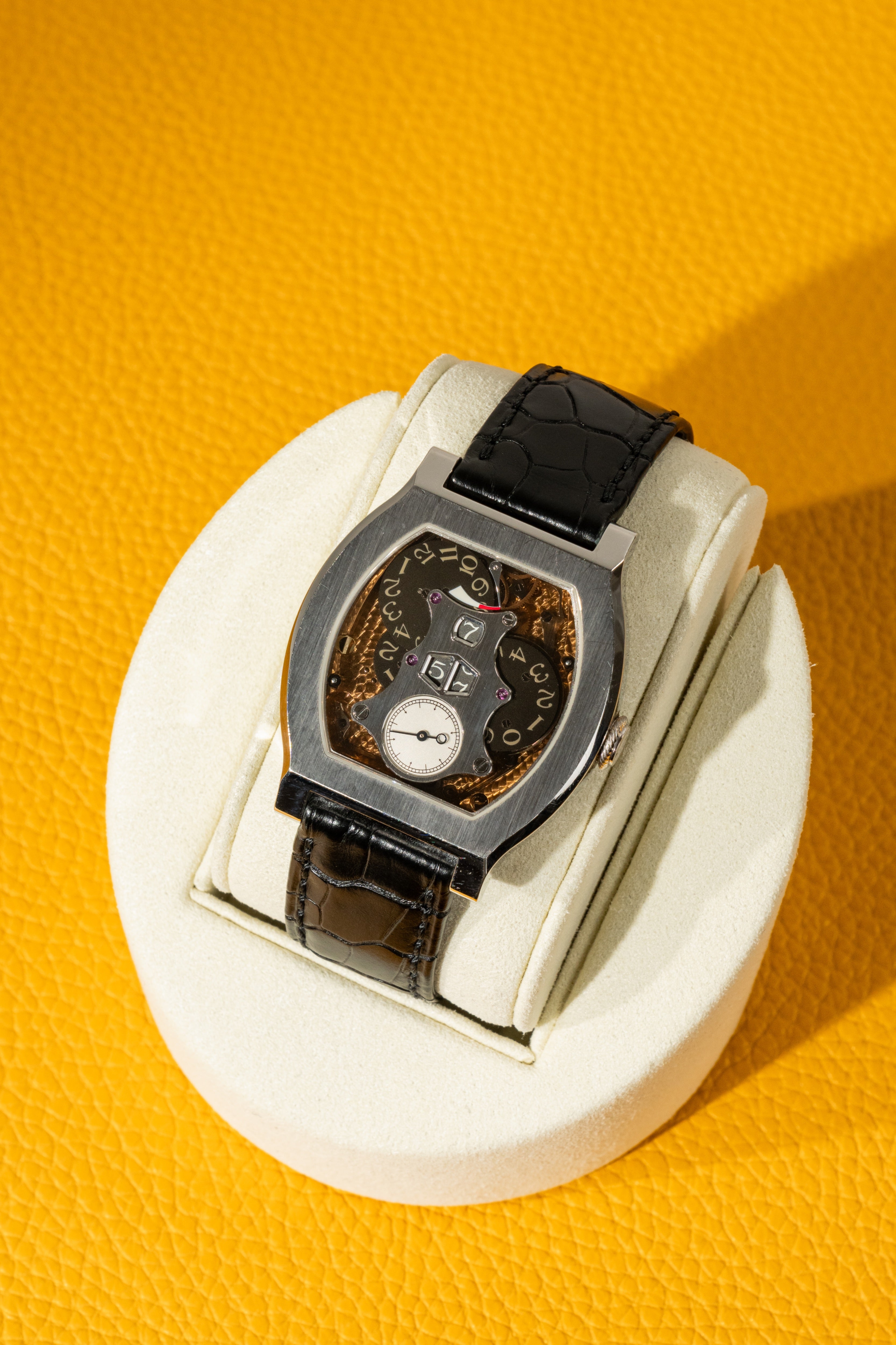 F.P.Journe Vagabondage II (VII) Platinum Gold Dial Black Leather Strap 45.2 x 37.5MM Calibre 1509