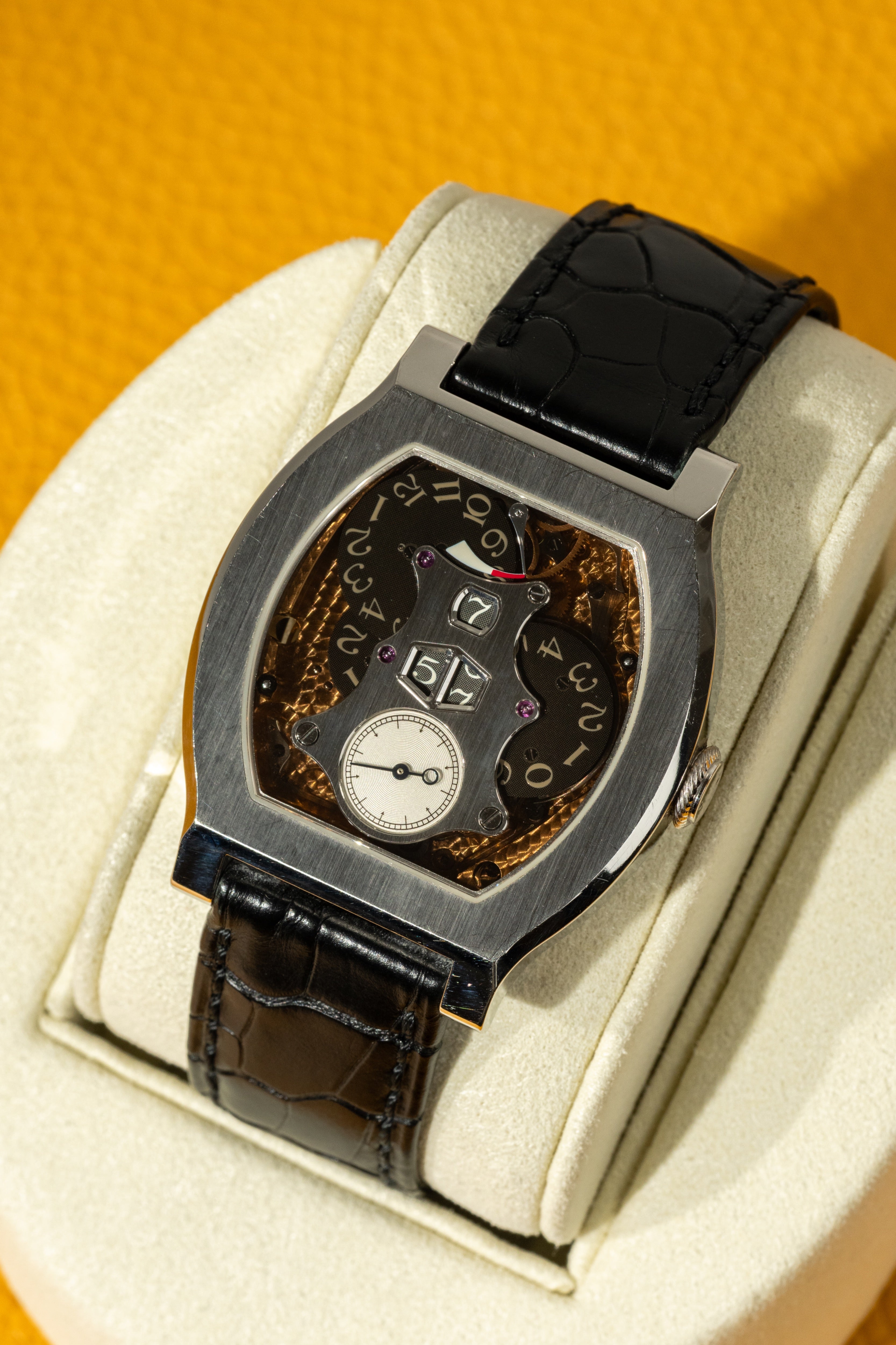 F.P.Journe Vagabondage II (VII) Platinum Gold Dial Black Leather Strap 45.2 x 37.5MM Calibre 1509
