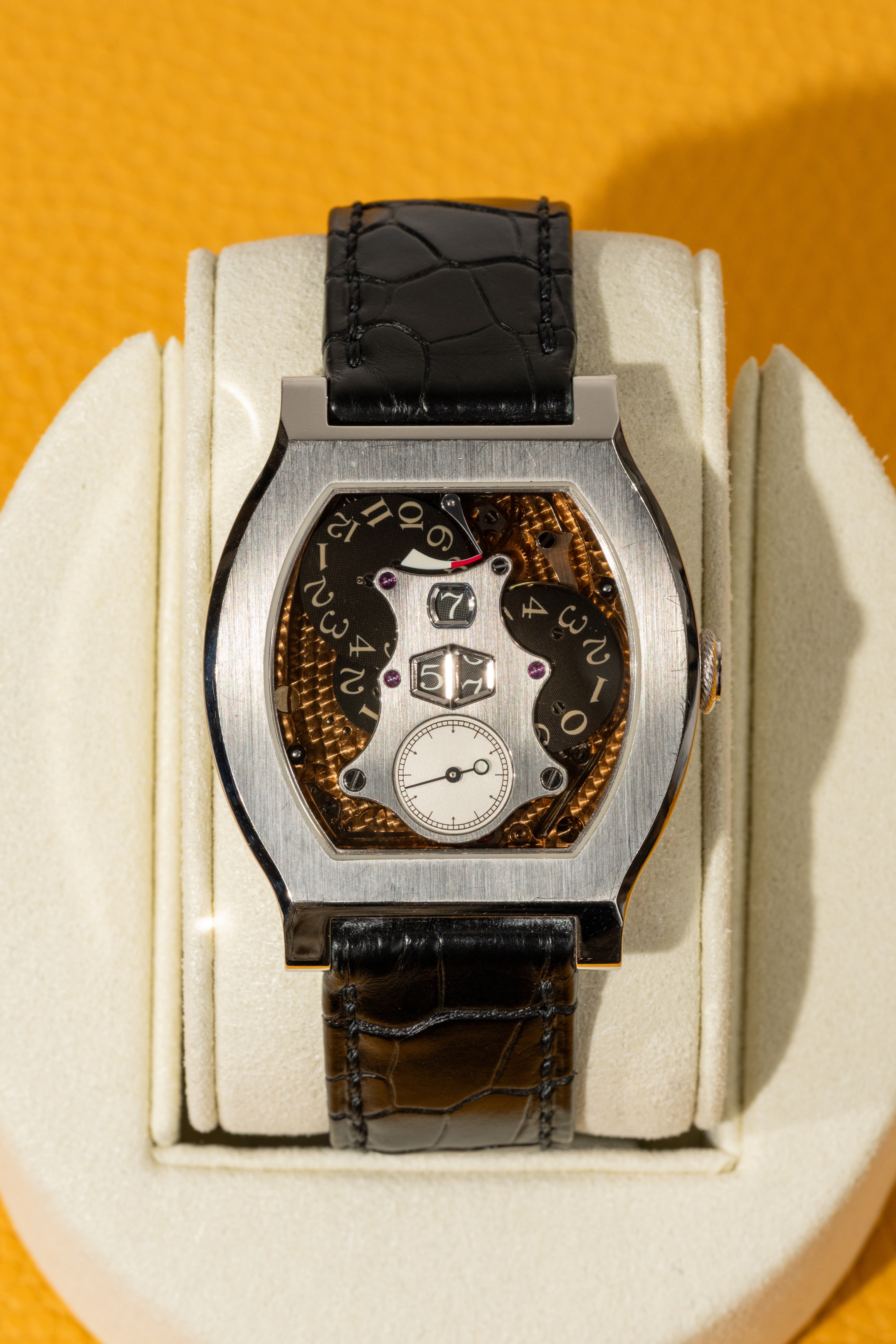 F.P.Journe Vagabondage II (VII) Platinum Gold Dial Black Leather Strap 45.2 x 37.5MM Calibre 1509