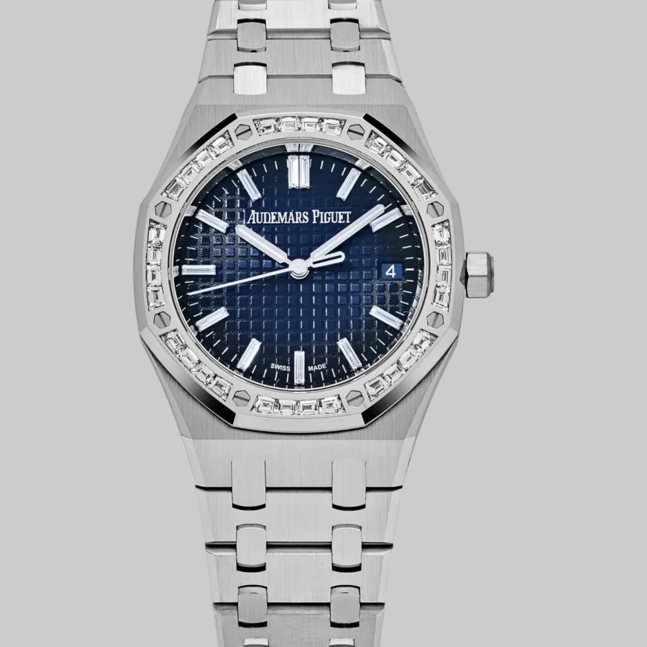 Audemars Piguet Royal Oak 15551BC.ZZ.1356BC.01 Diamond Bezel White Gold Smoked Blue Dial