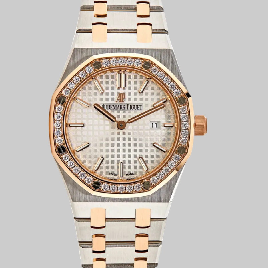 Audemars Piguet Royal Oak 67651SR.ZZ.1261SR.01 'Ladies' Rose Gold Stainless Steel Silver-Toned Dial Diamond Bezel Quartz