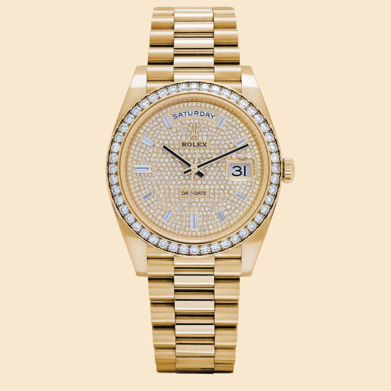 Rolex Day-Date 40 228348RBR Yellow Gold Diamond Dial Diamond Bezel