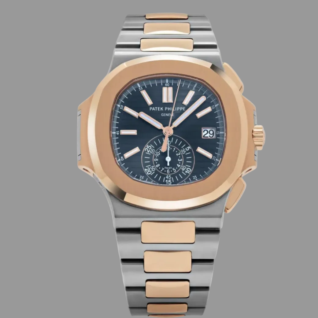 Patek Philippe Nautilus 5980/1AR-001 Chronograph Stainless Steel Rose Gold Blue Dial