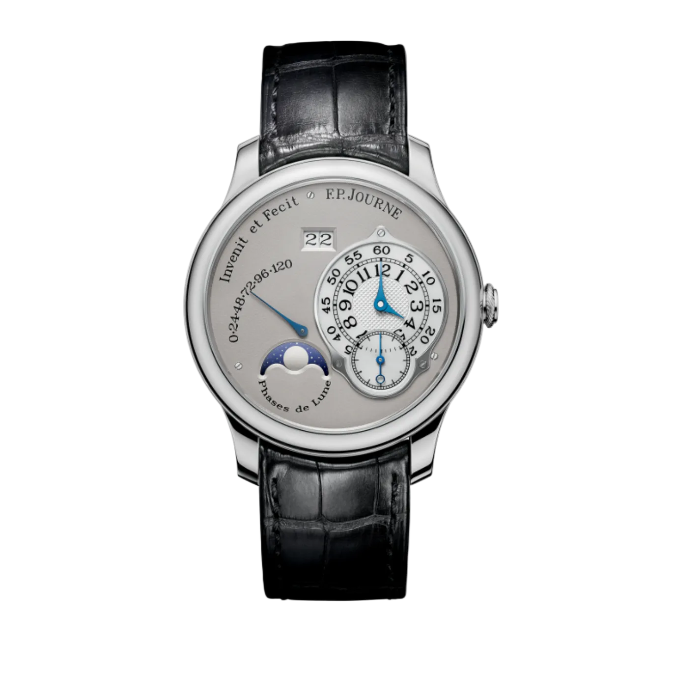 F.P.Journe Octa Lune (L) Platinum Silver Dial Dark Grey Leather Strap 38MM Calibre 1300