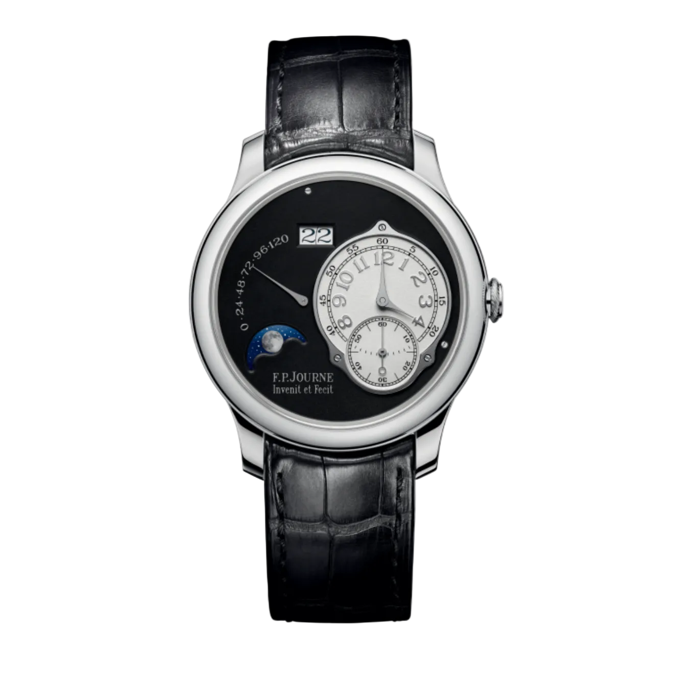 F.P.Journe Octa Black Lune (LN) Platinum Black Dial White Leather Strap 40MM Calibre 1300.3
