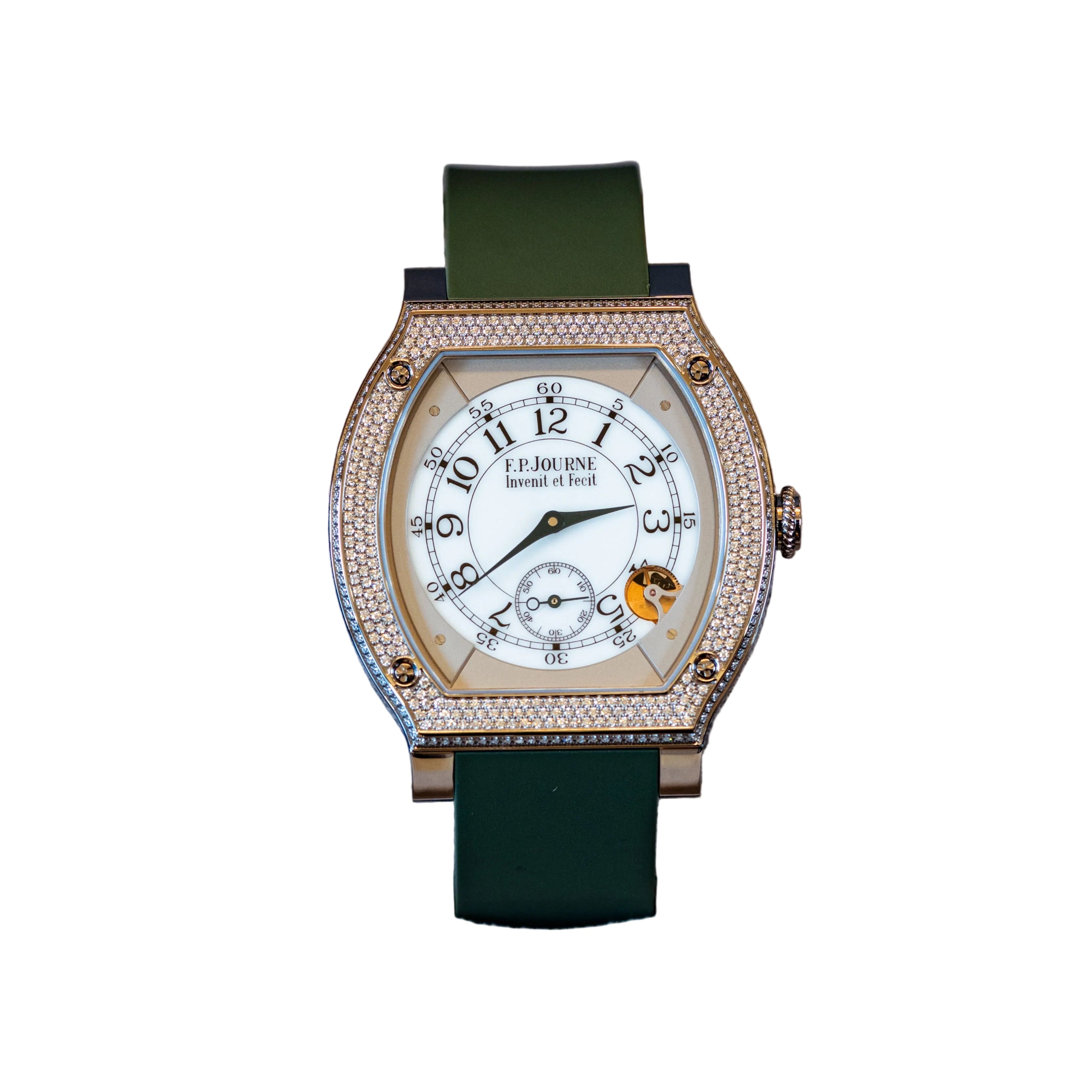 F.P.Journe Élégante Elegante With Diamonds (ELHT) Titanium White Dial Green Strap 48MM Calibre 1210
