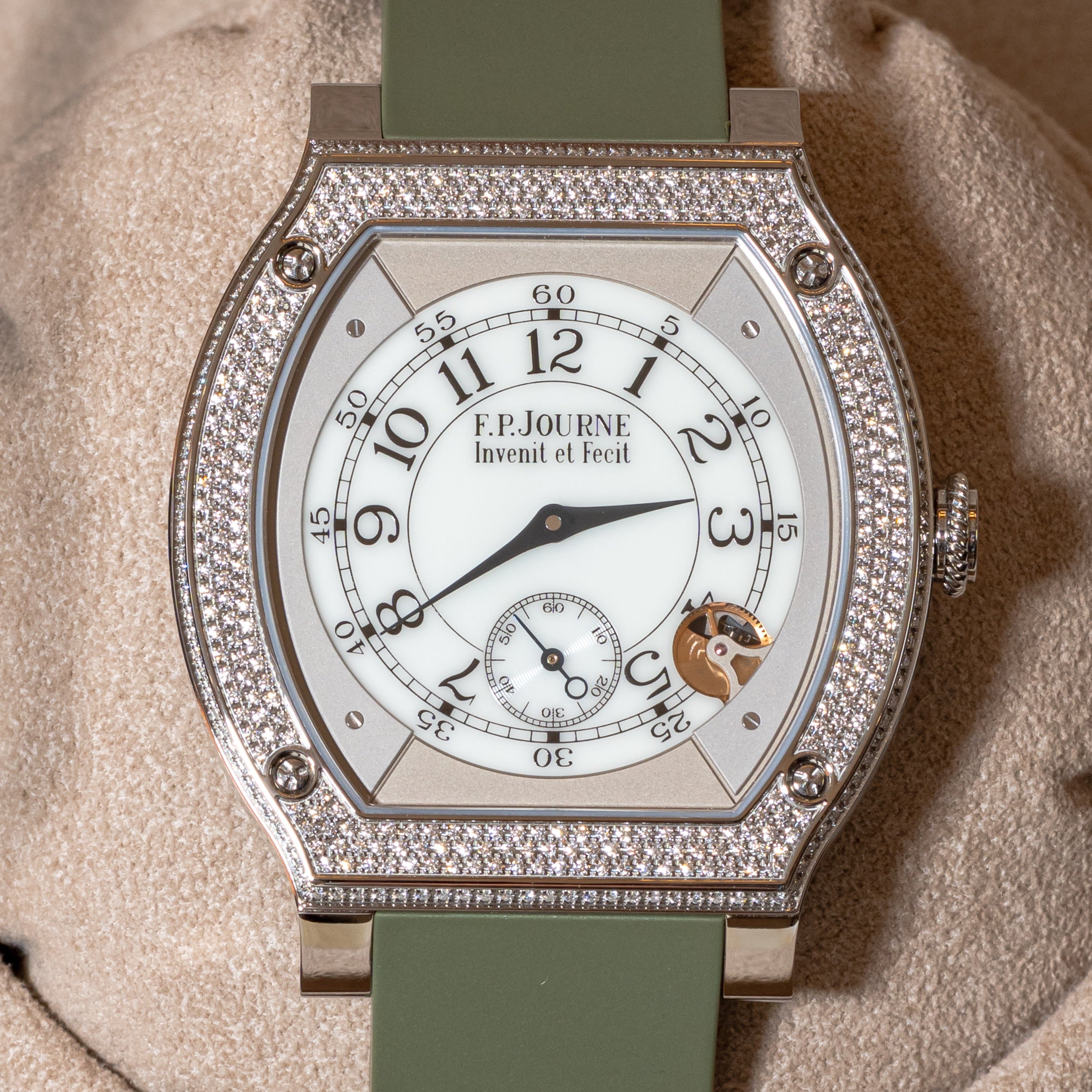 F.P.Journe Élégante Elegante With Diamonds (ELHT) Titanium White Dial Green Strap 48MM Calibre 1210