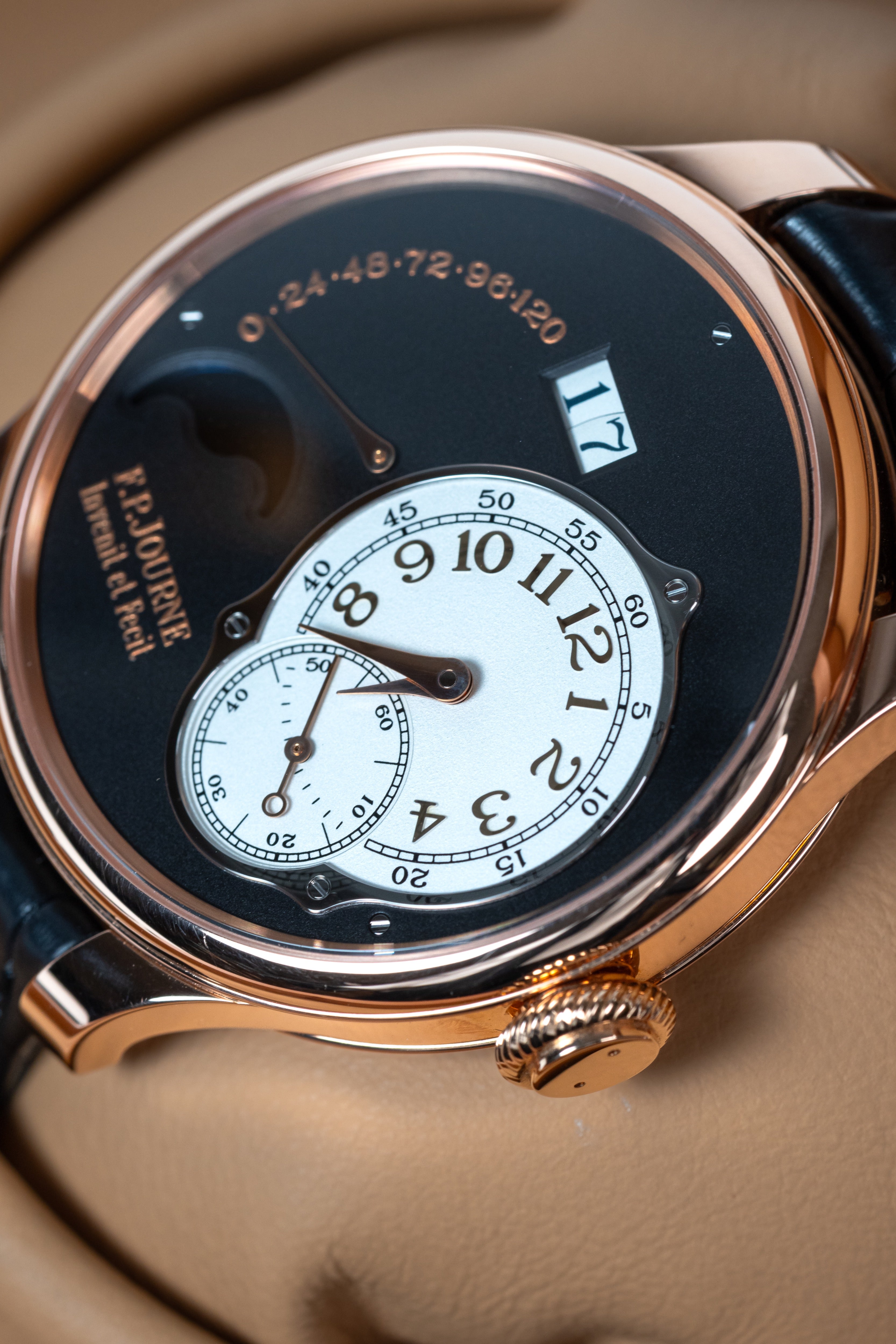 F.P.Journe Boutique Edition Lune (LN) Rose Gold Black Dial Black Leather Strap 40MM Calibre 1300.3
