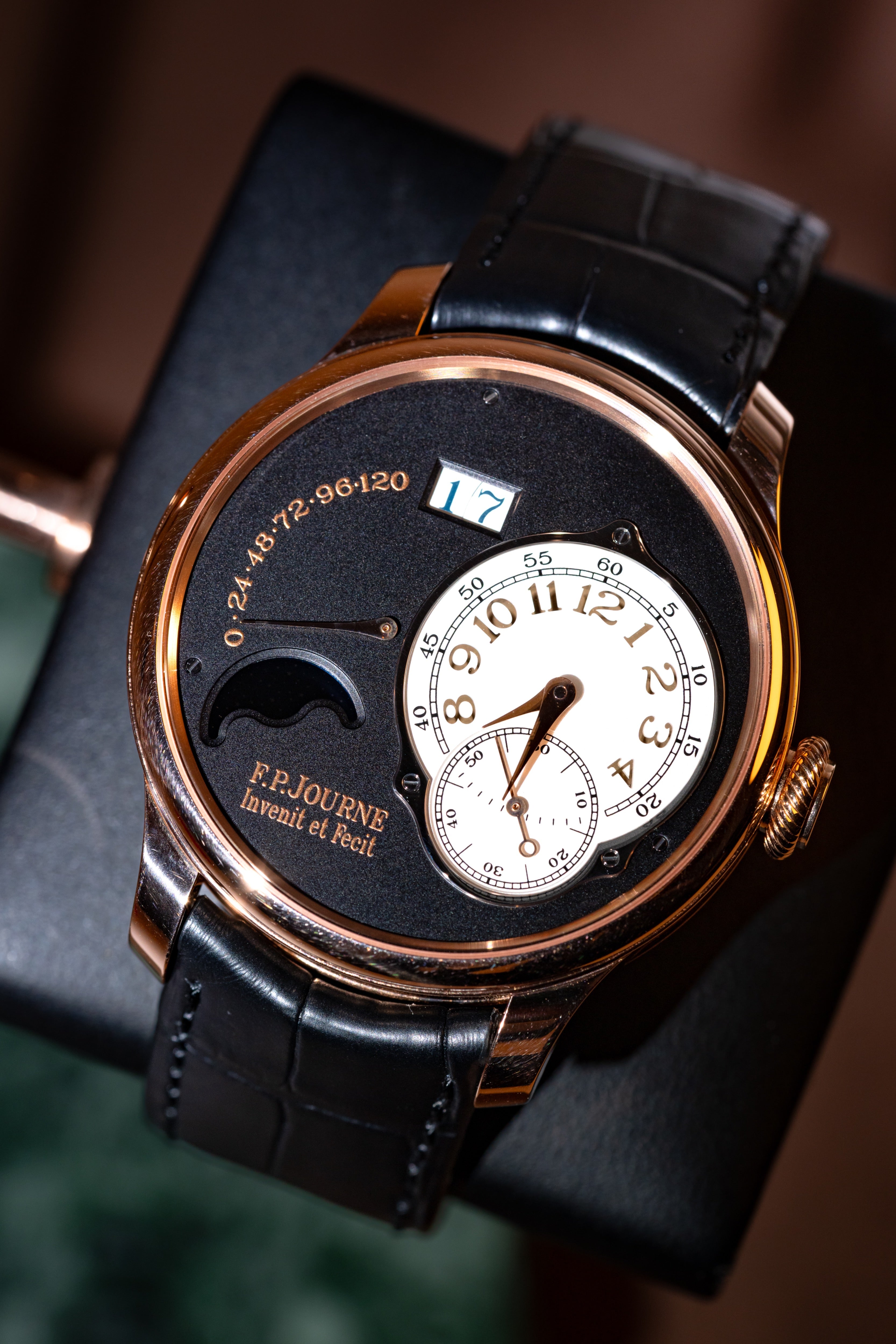 F.P.Journe Boutique Edition Lune (LN) Rose Gold Black Dial Black Leather Strap 40MM Calibre 1300.3