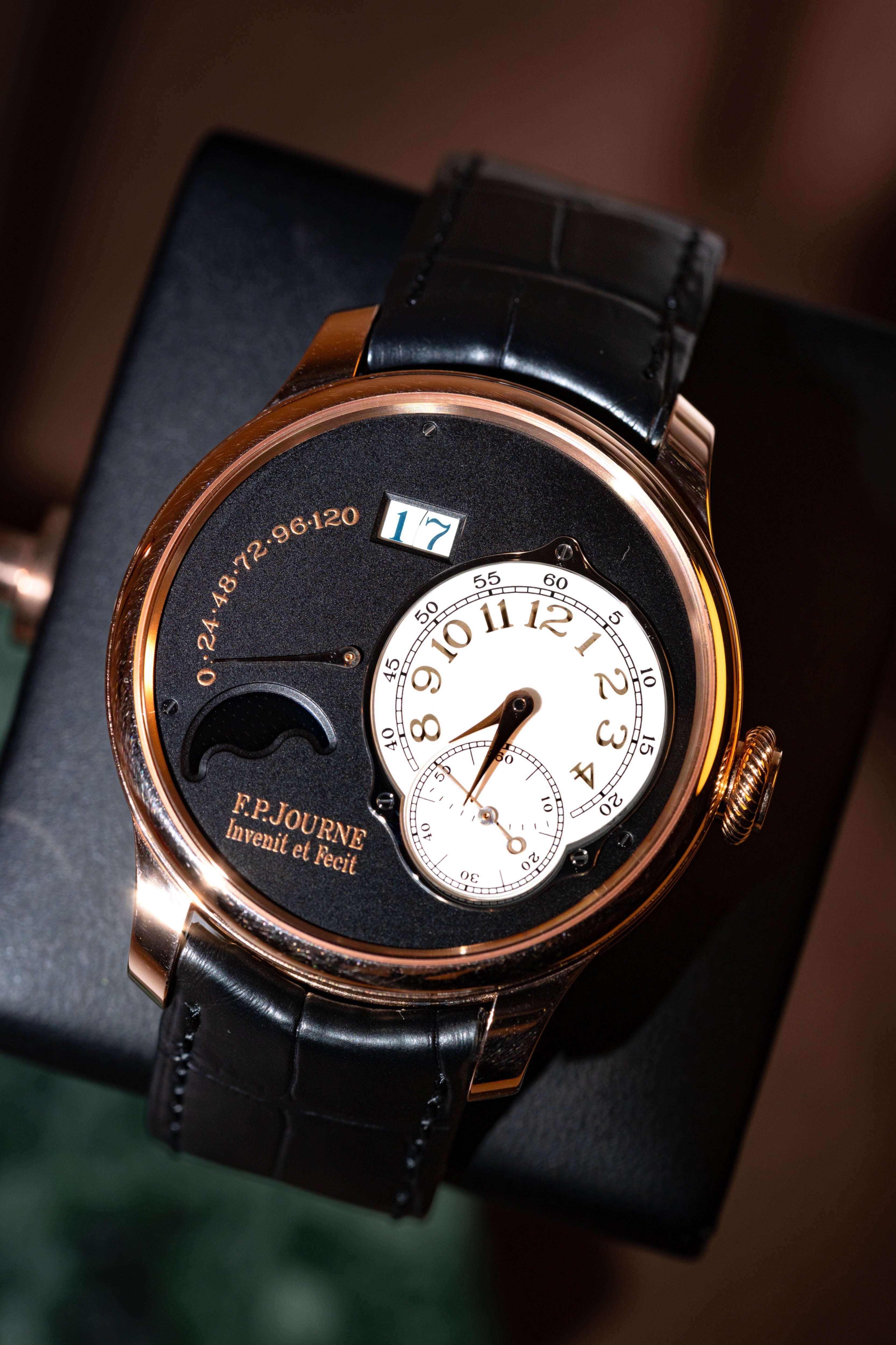 F.P.Journe Boutique Edition Lune (LN) Rose Gold Black Dial Black Leather Strap 40MM Calibre 1300.3
