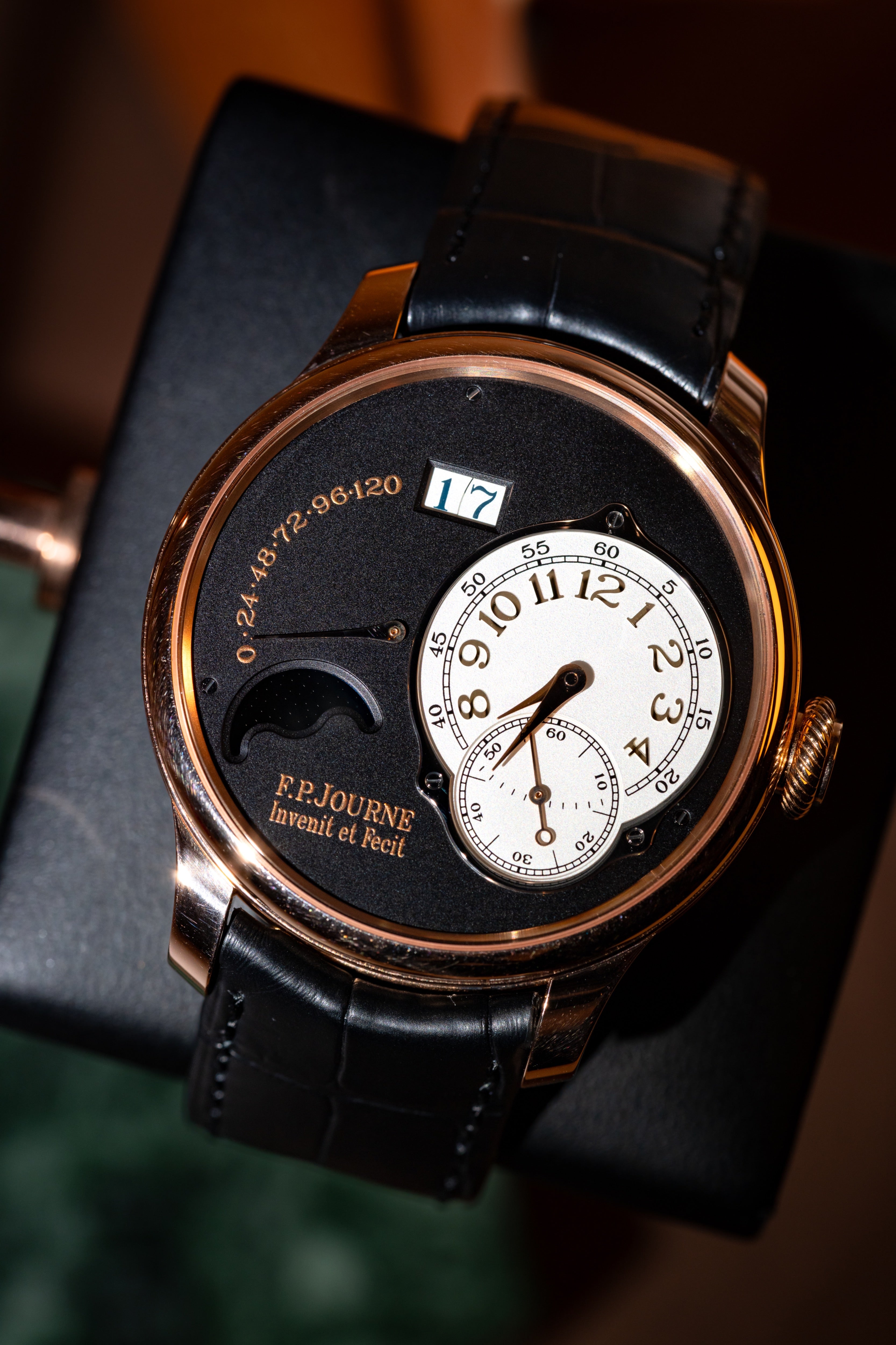F.P.Journe Boutique Edition Lune (LN) Rose Gold Black Dial Black Leather Strap 40MM Calibre 1300.3