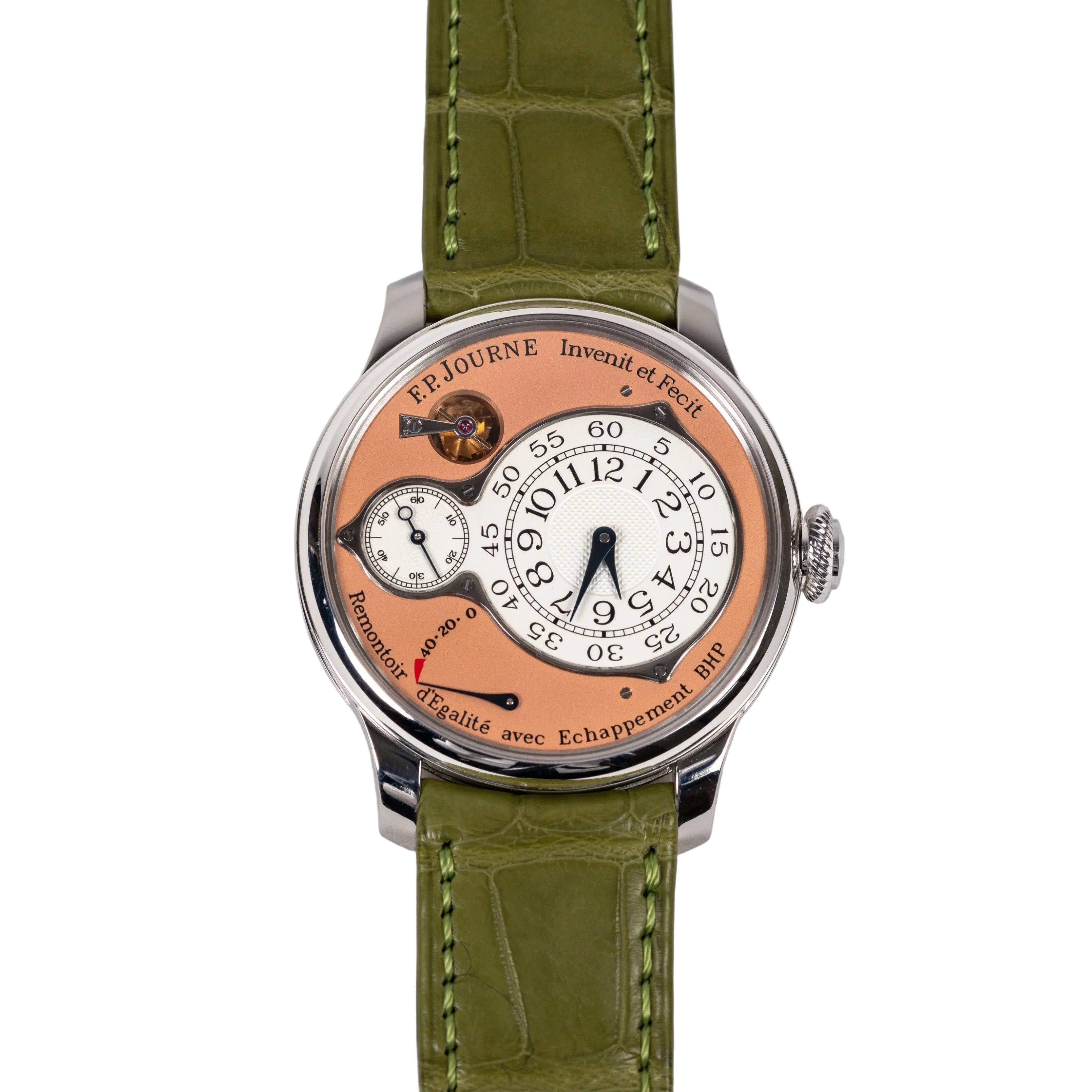 Watch with a green strap on a light gray background