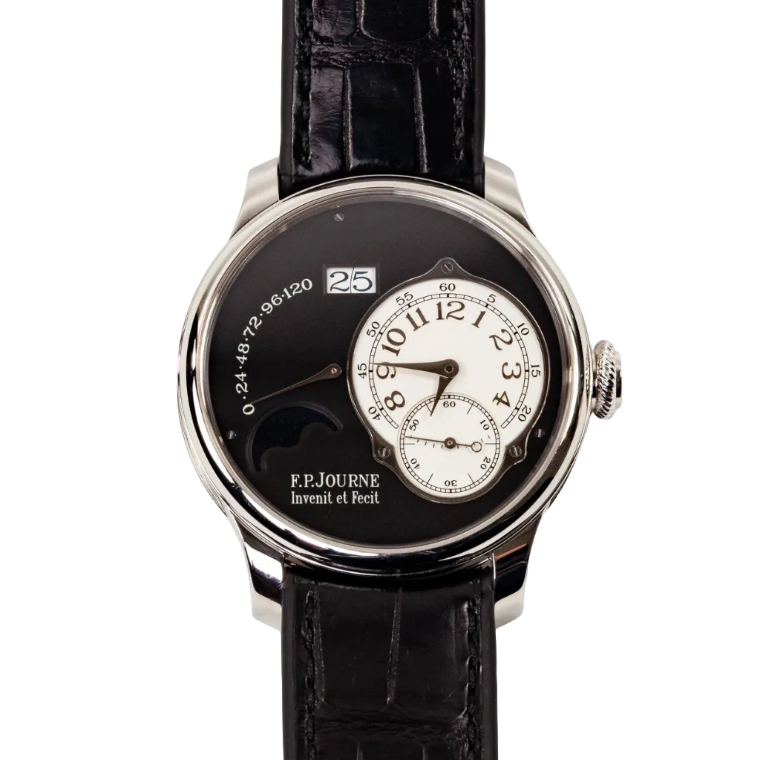 F.P.Journe Octa Black Lune (LN) Platinum Black Dial White Leather Strap 40MM Calibre 1300.3