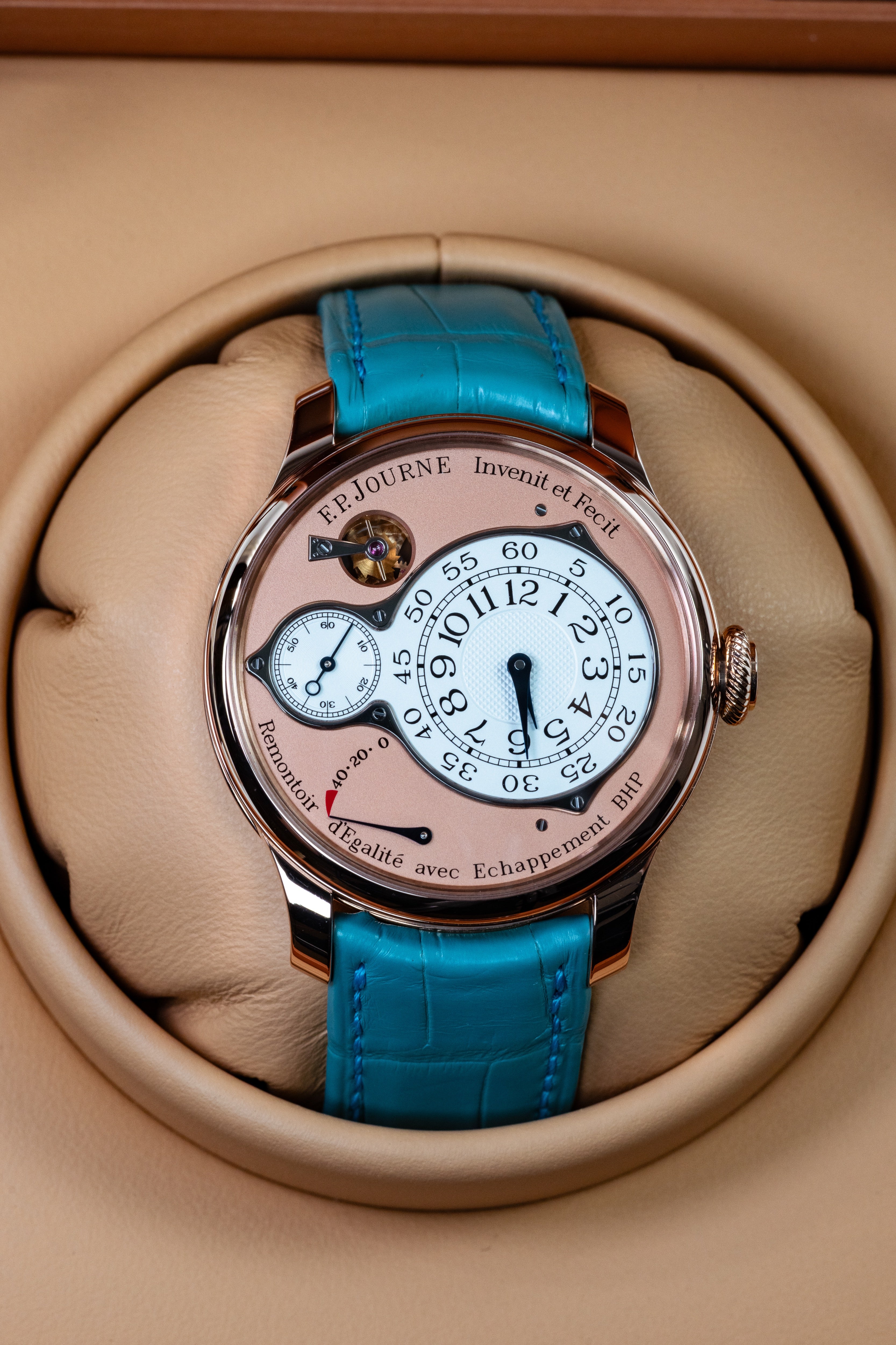 F.P.Journe Chronometre Optimum (CO) Rose Gold Salmon Dial Blue Leather Strap 40MM Calibre 1510