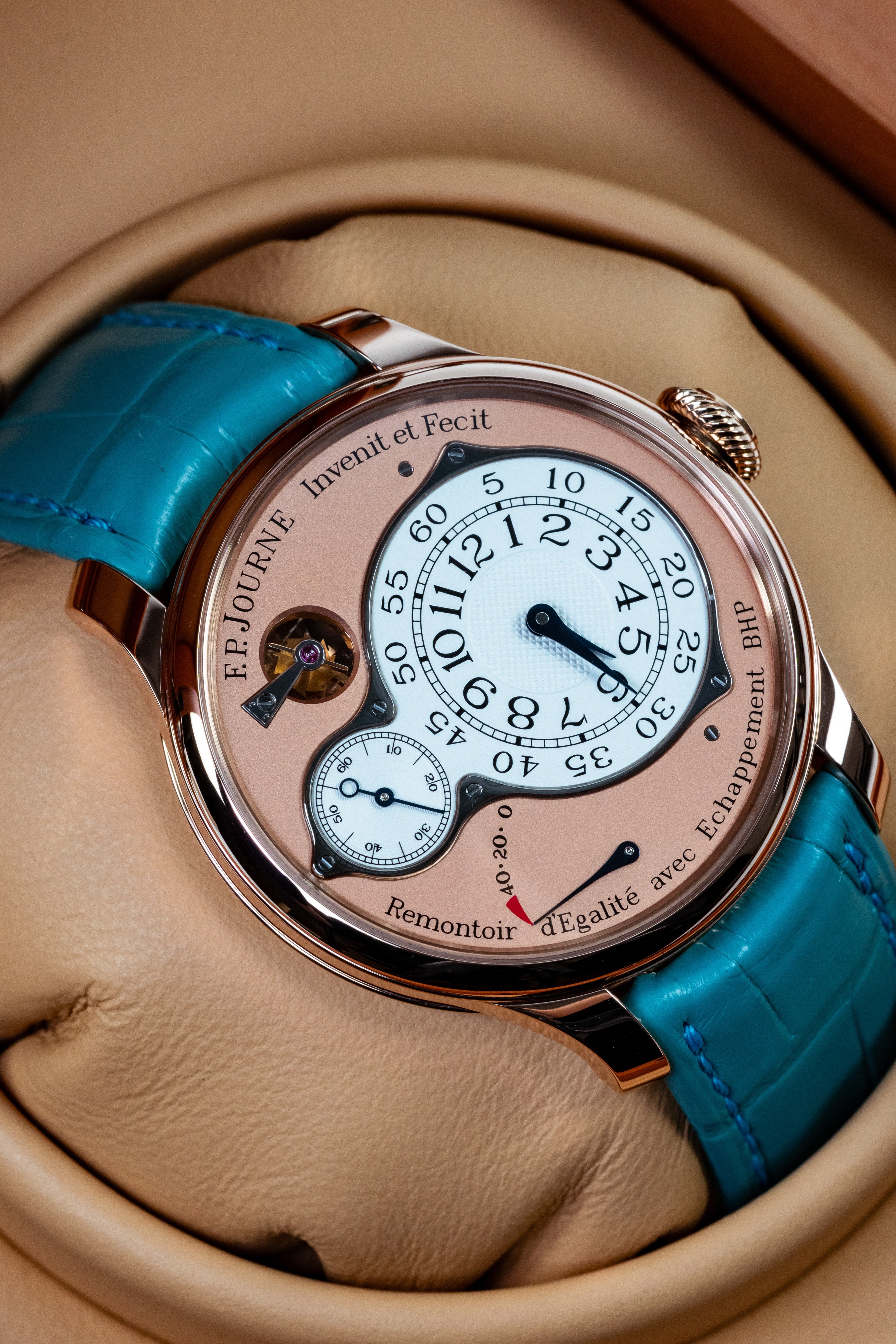F.P.Journe Chronometre Optimum (CO) Rose Gold Salmon Dial Blue Leather Strap 40MM Calibre 1510