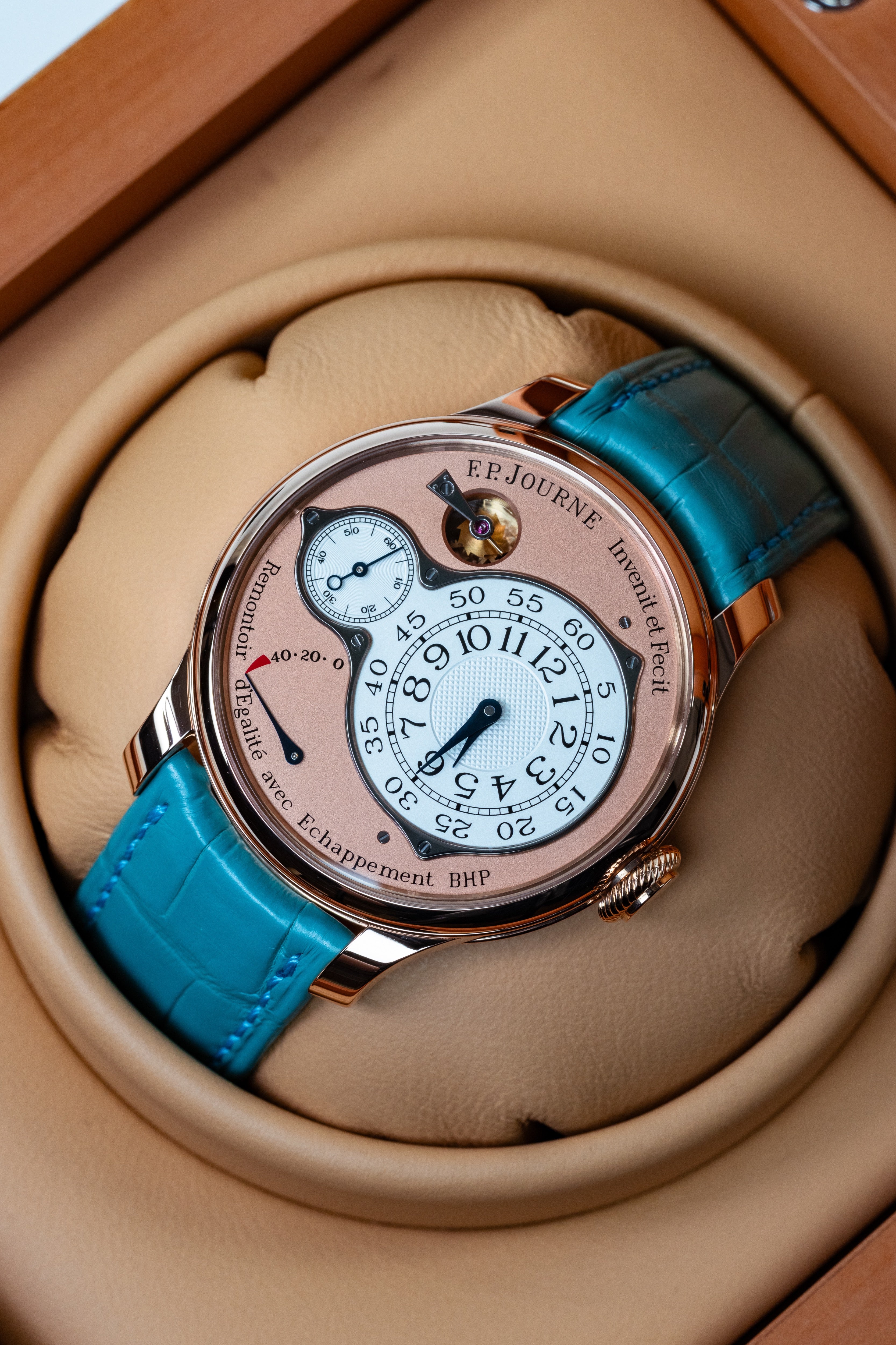 F.P.Journe Chronometre Optimum (CO) Rose Gold Salmon Dial Blue Leather Strap 40MM Calibre 1510