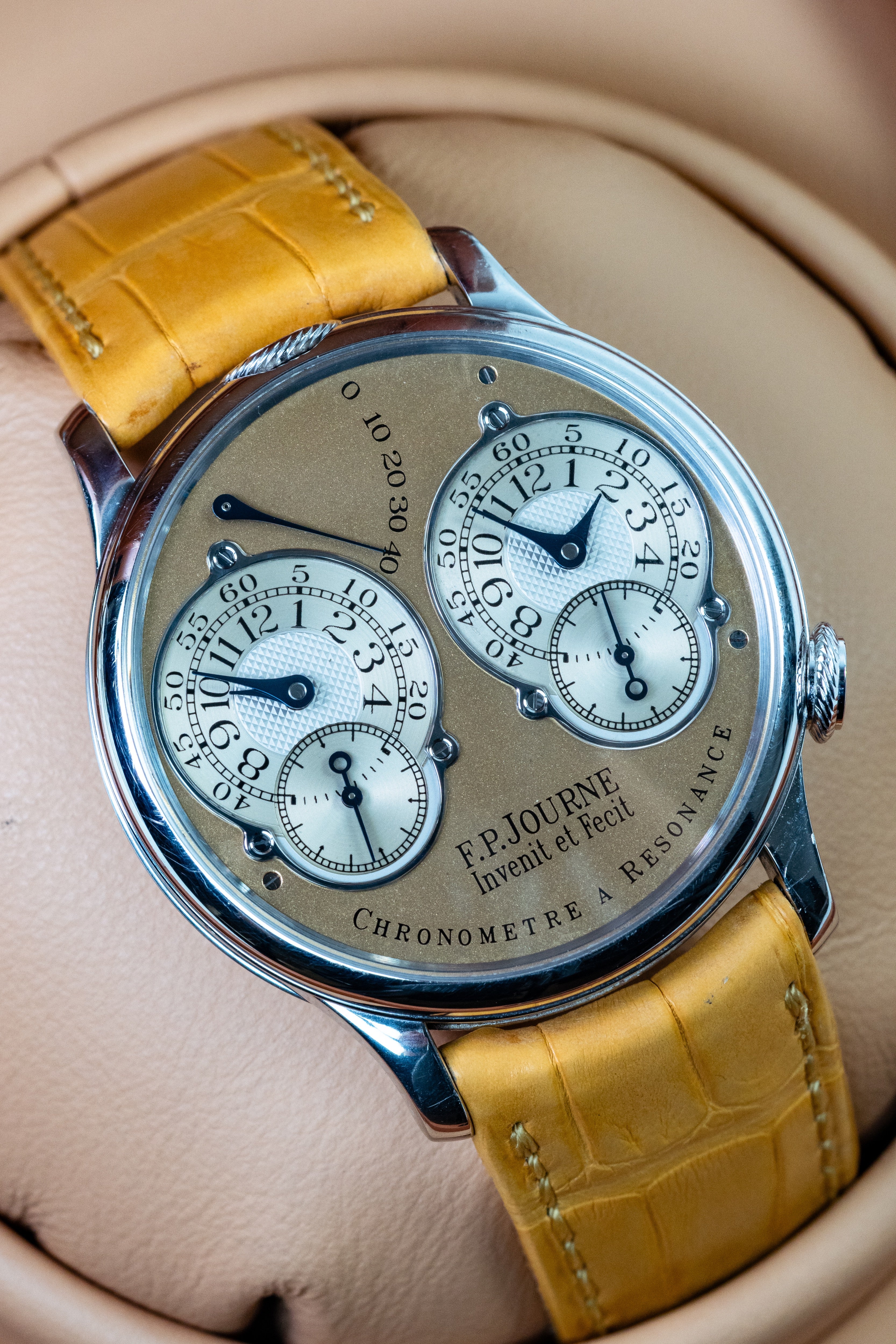 F.P.Journe Chronometre à Resonance (01R) 38MM Platinum Brass Movement Gold Dial Calibre 1499