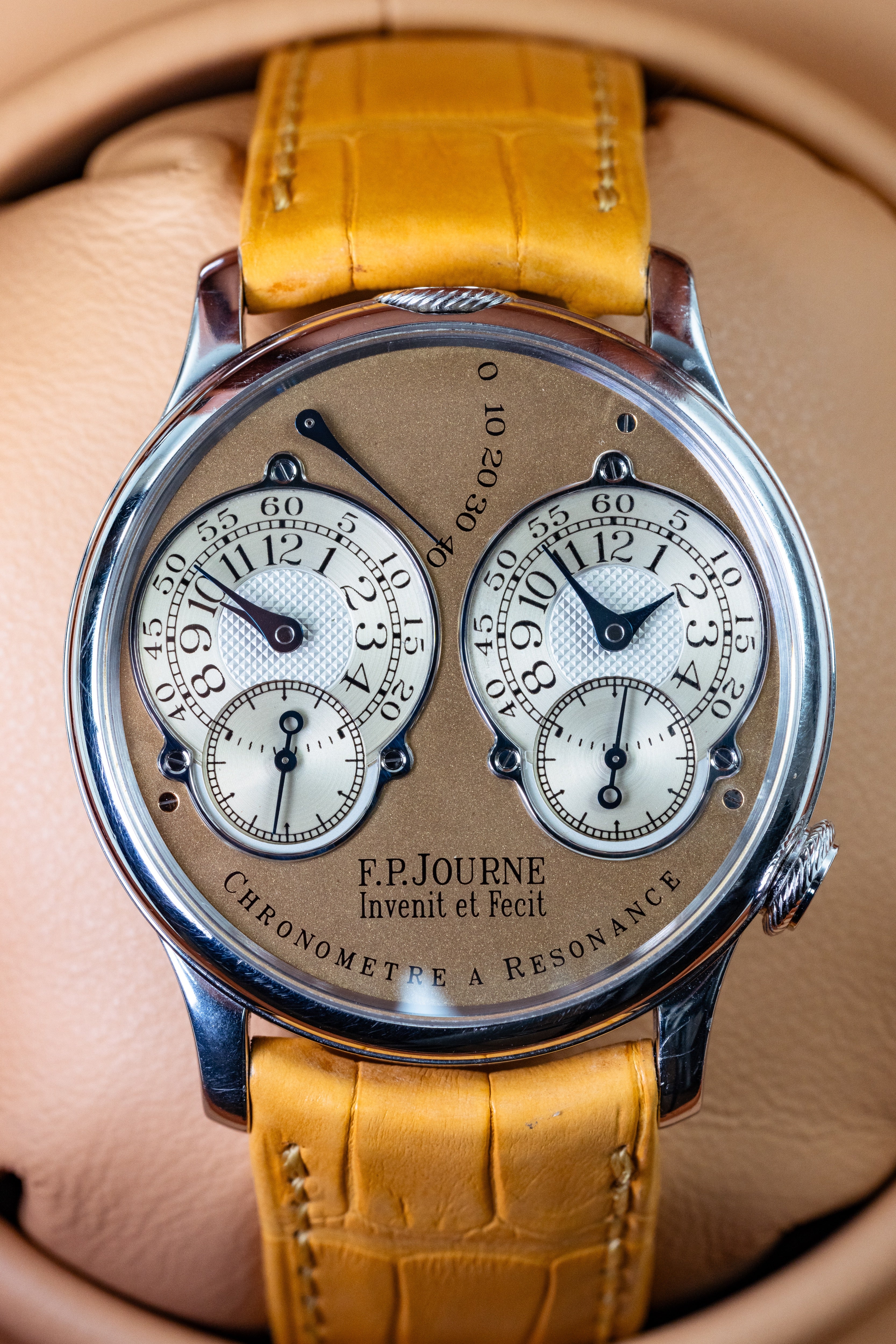 F.P.Journe Chronometre à Resonance (01R) 38MM Platinum Brass Movement Gold Dial Calibre 1499