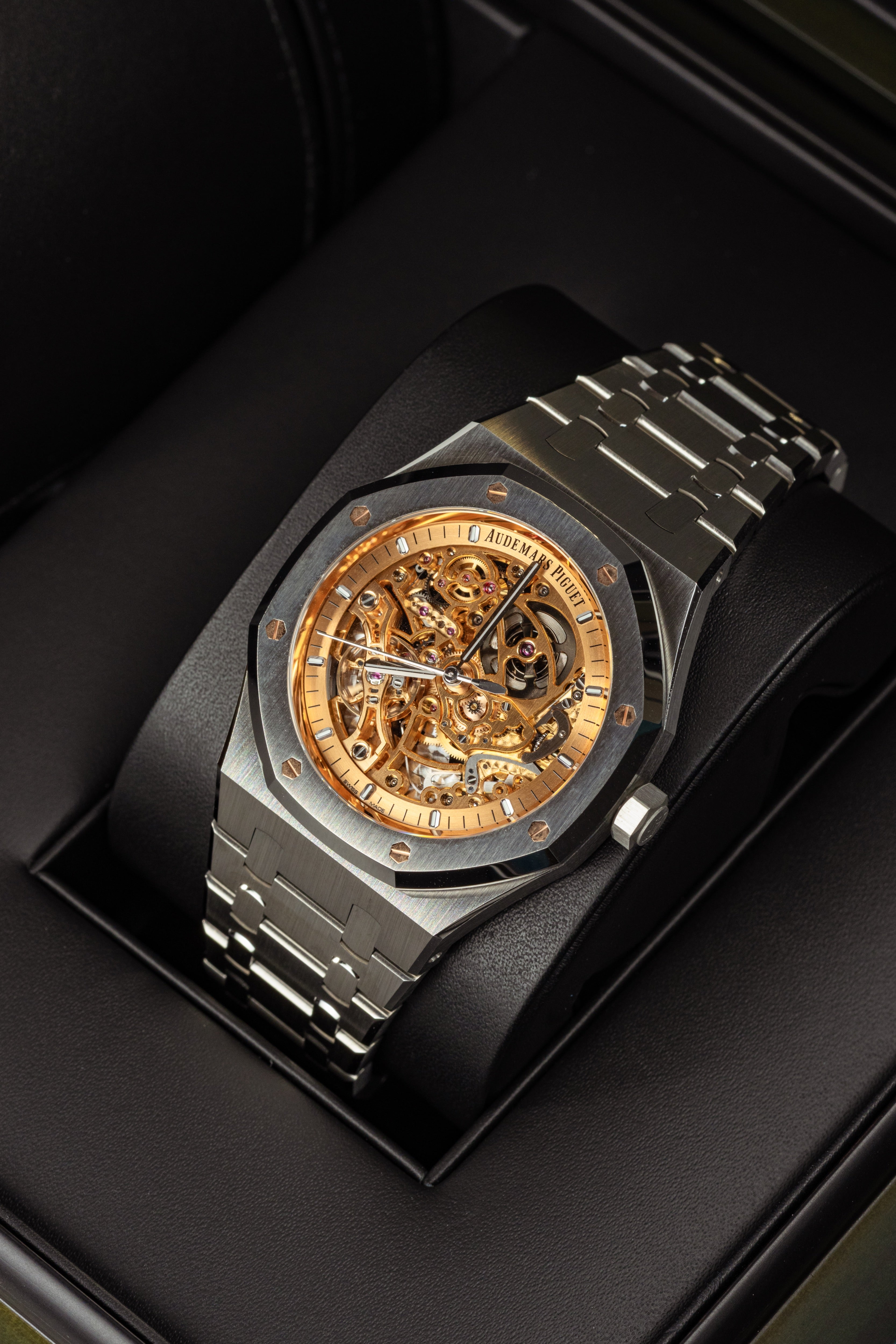 Audemars Piguet Royal Oak 15407ST Double Balance Wheel Openworked Salmon Dial Stainless Steel