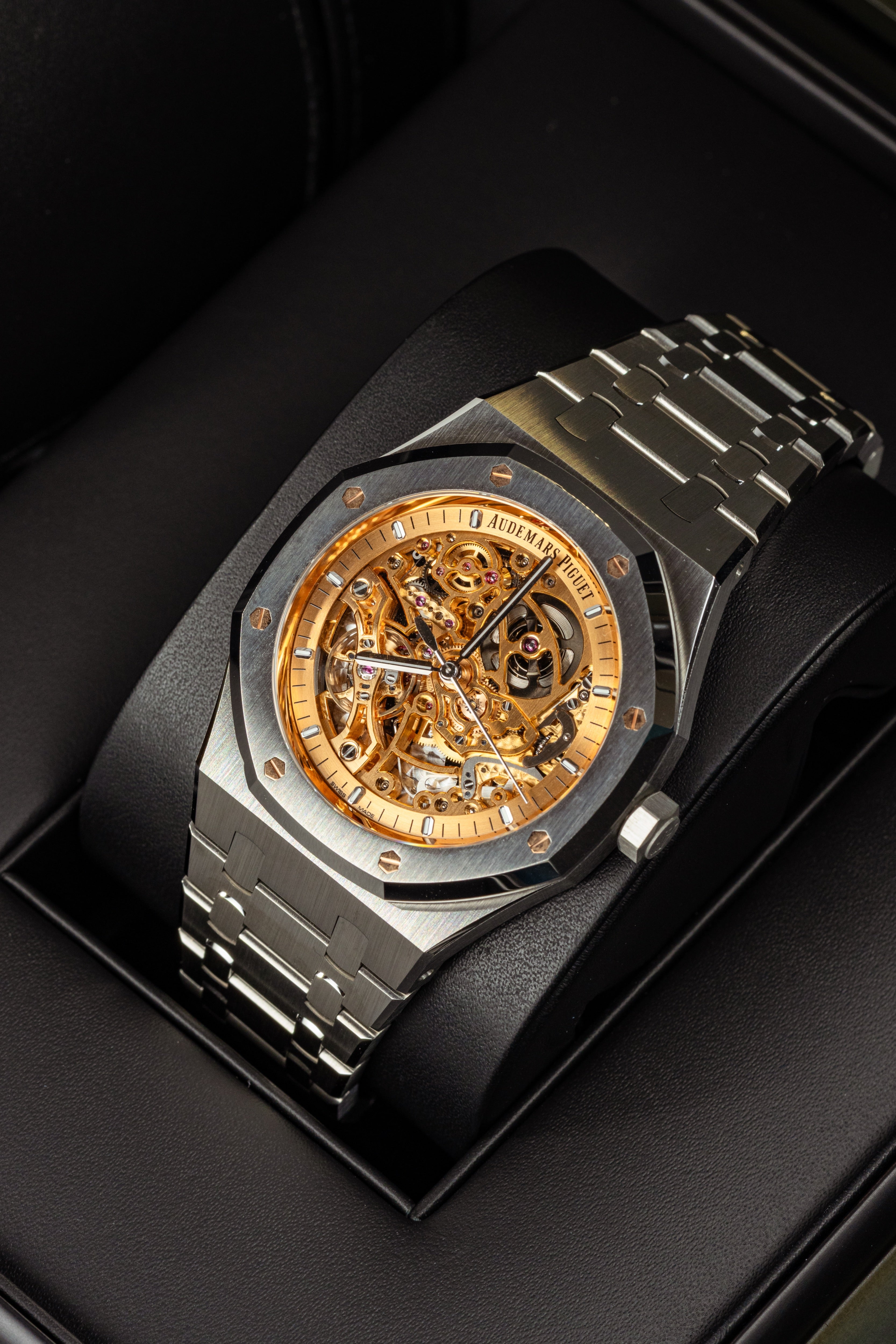 Audemars Piguet Royal Oak 15407ST Double Balance Wheel Openworked Salmon Dial Stainless Steel