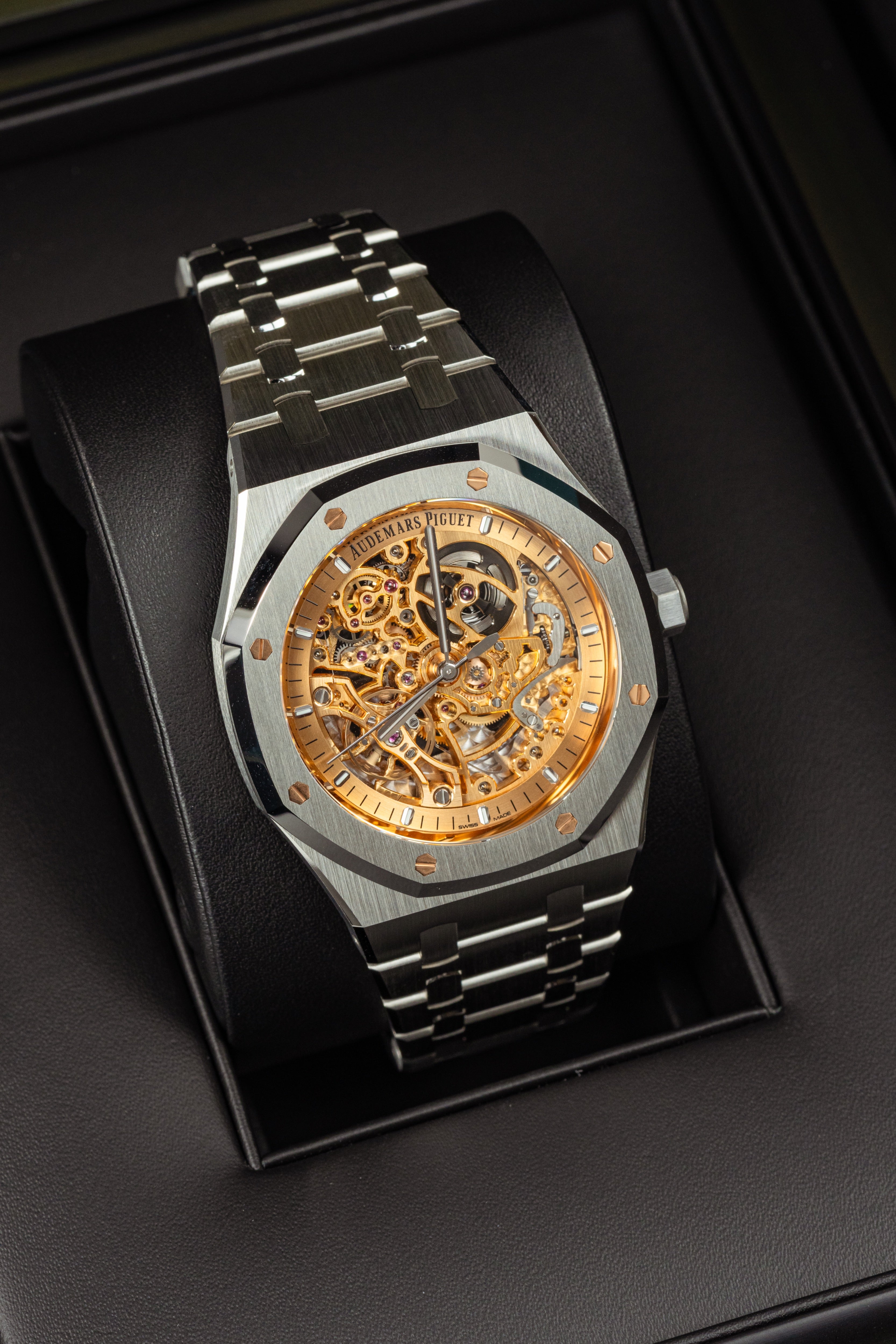 Audemars Piguet Royal Oak 15407ST Double Balance Wheel Openworked Salmon Dial Stainless Steel