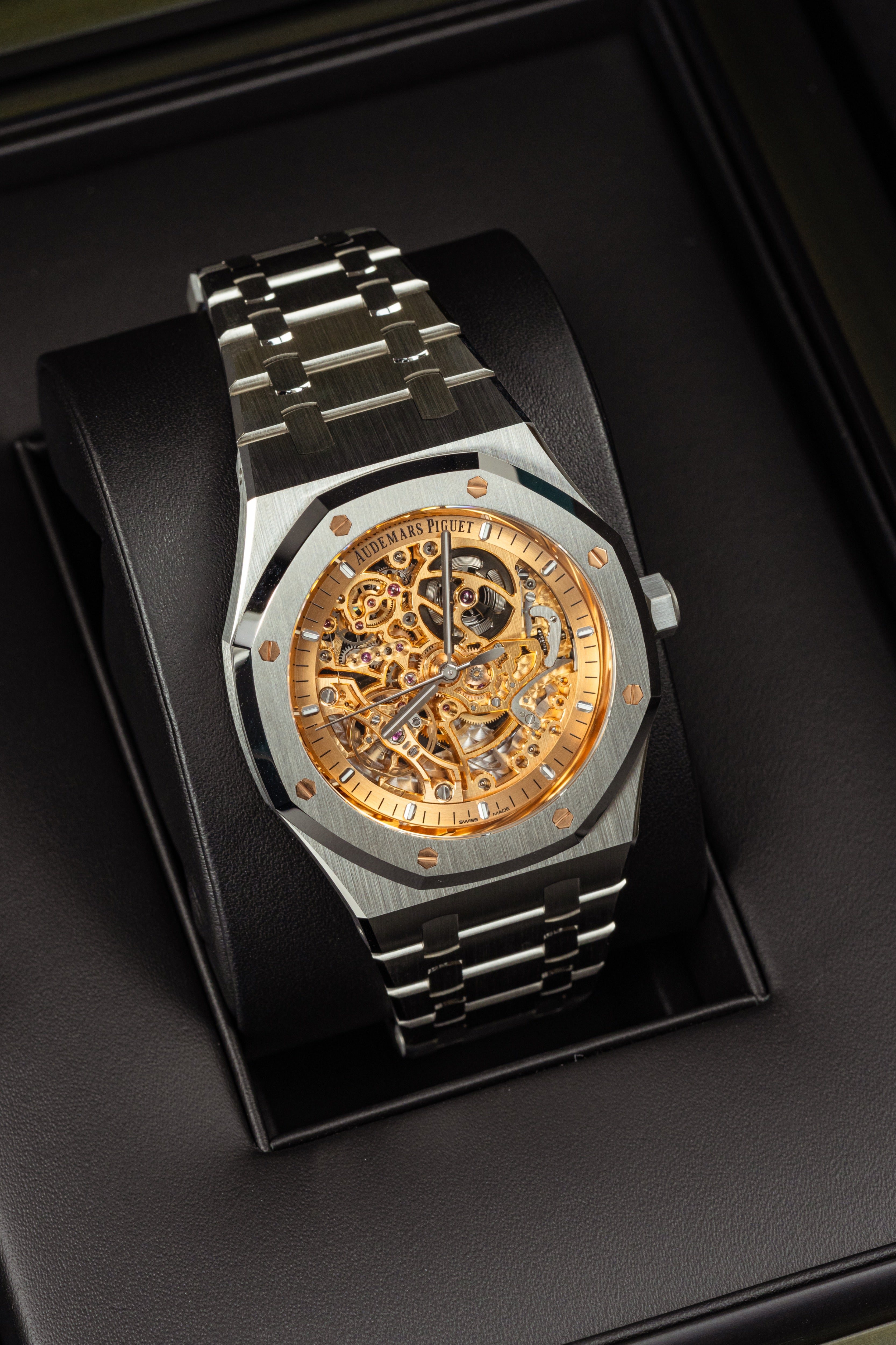 Audemars Piguet Royal Oak 15407ST Double Balance Wheel Openworked Salmon Dial Stainless Steel