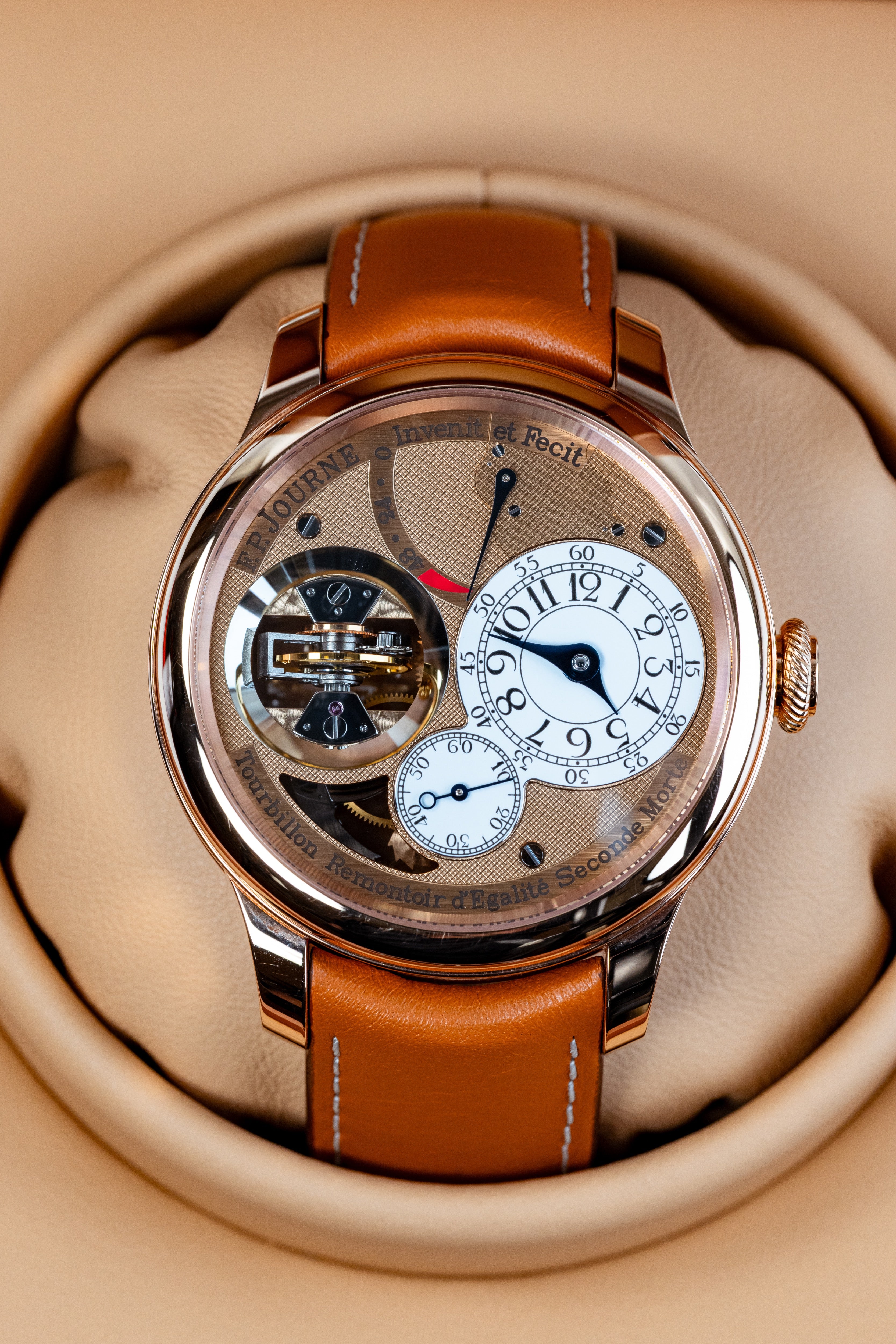 F.P.Journe Souveraine Tourbillon (TV) Gold Dial Brown Leather Strap Rose Gold 42MM Calibre 1519