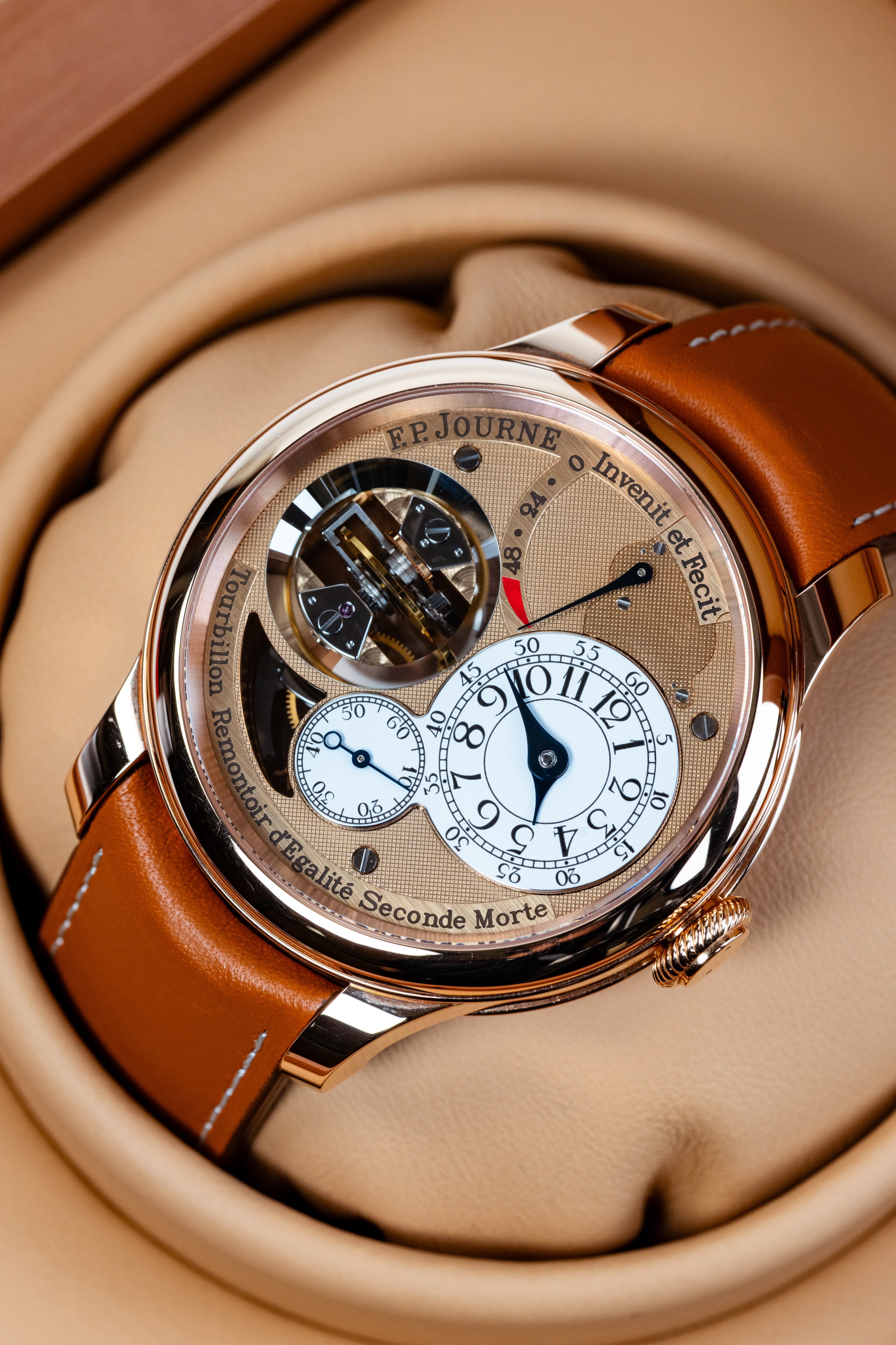 F.P.Journe Souveraine Tourbillon (TV) Gold Dial Brown Leather Strap Rose Gold 42MM Calibre 1519
