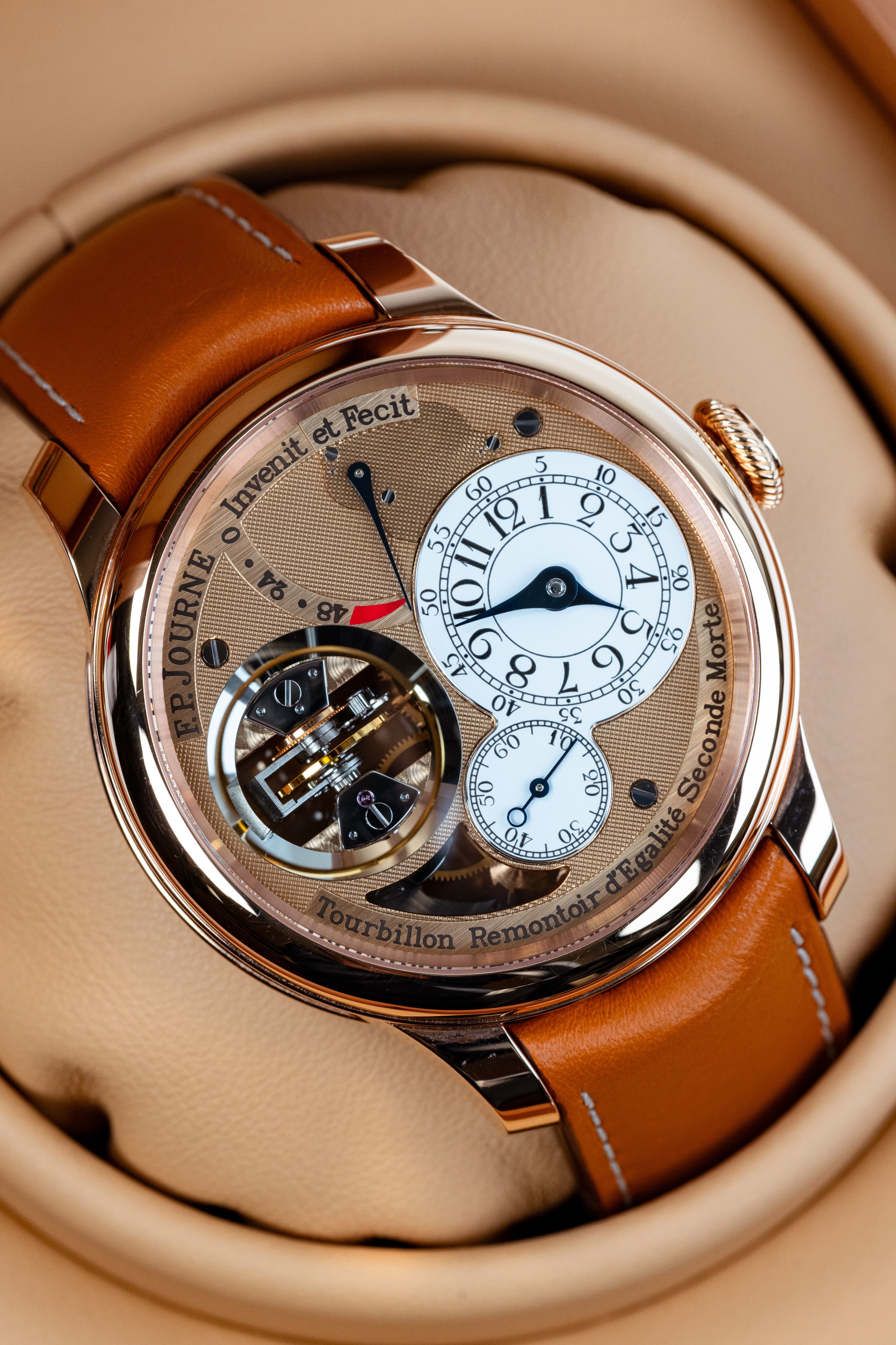 F.P.Journe Souveraine Tourbillon (TV) Gold Dial Brown Leather Strap Rose Gold 42MM Calibre 1519