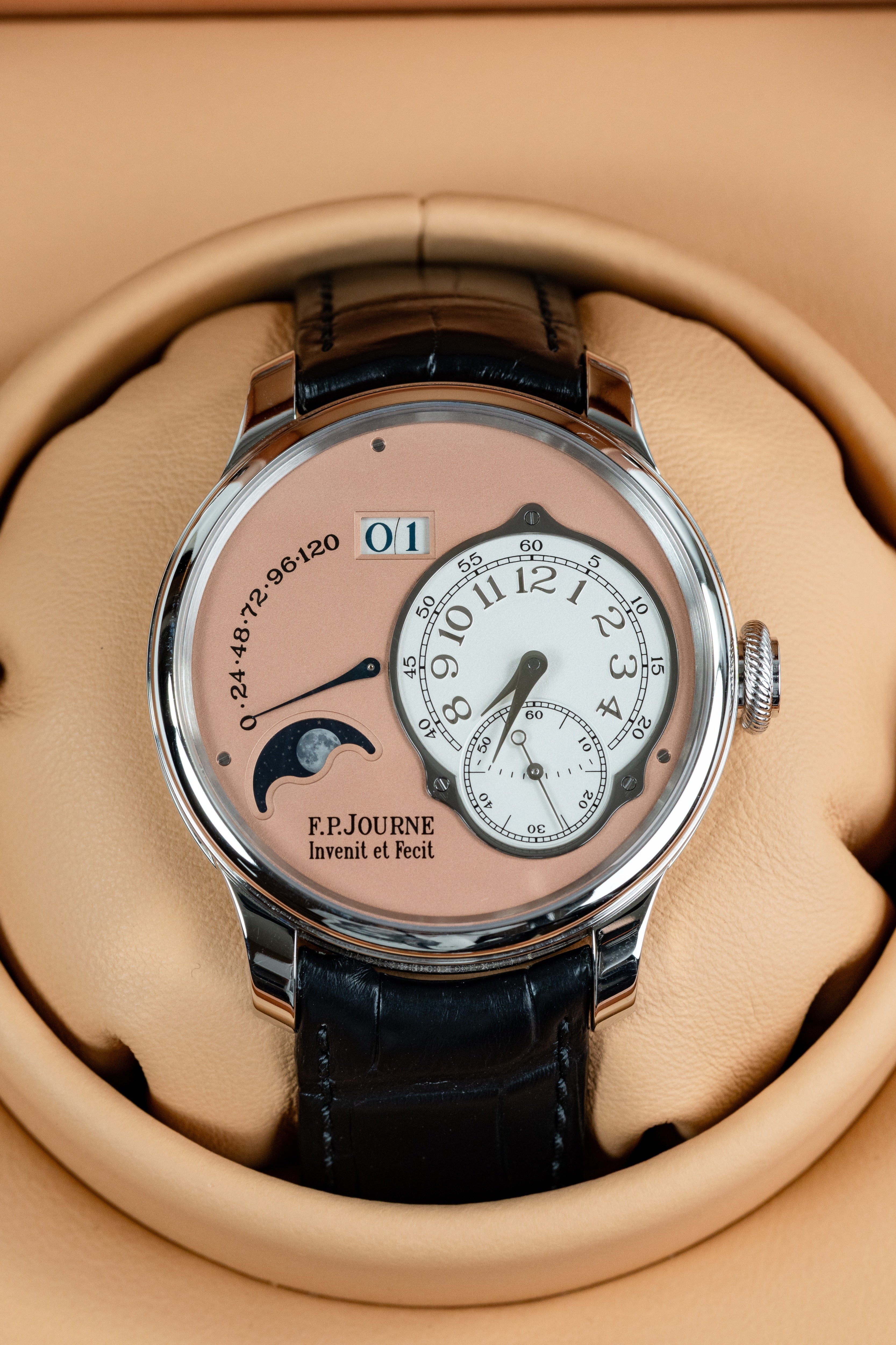 F.P.Journe Octa Lune (LN) Platinum Salmon Dial Black Leather Strap 40MM Calibre 1300.3
