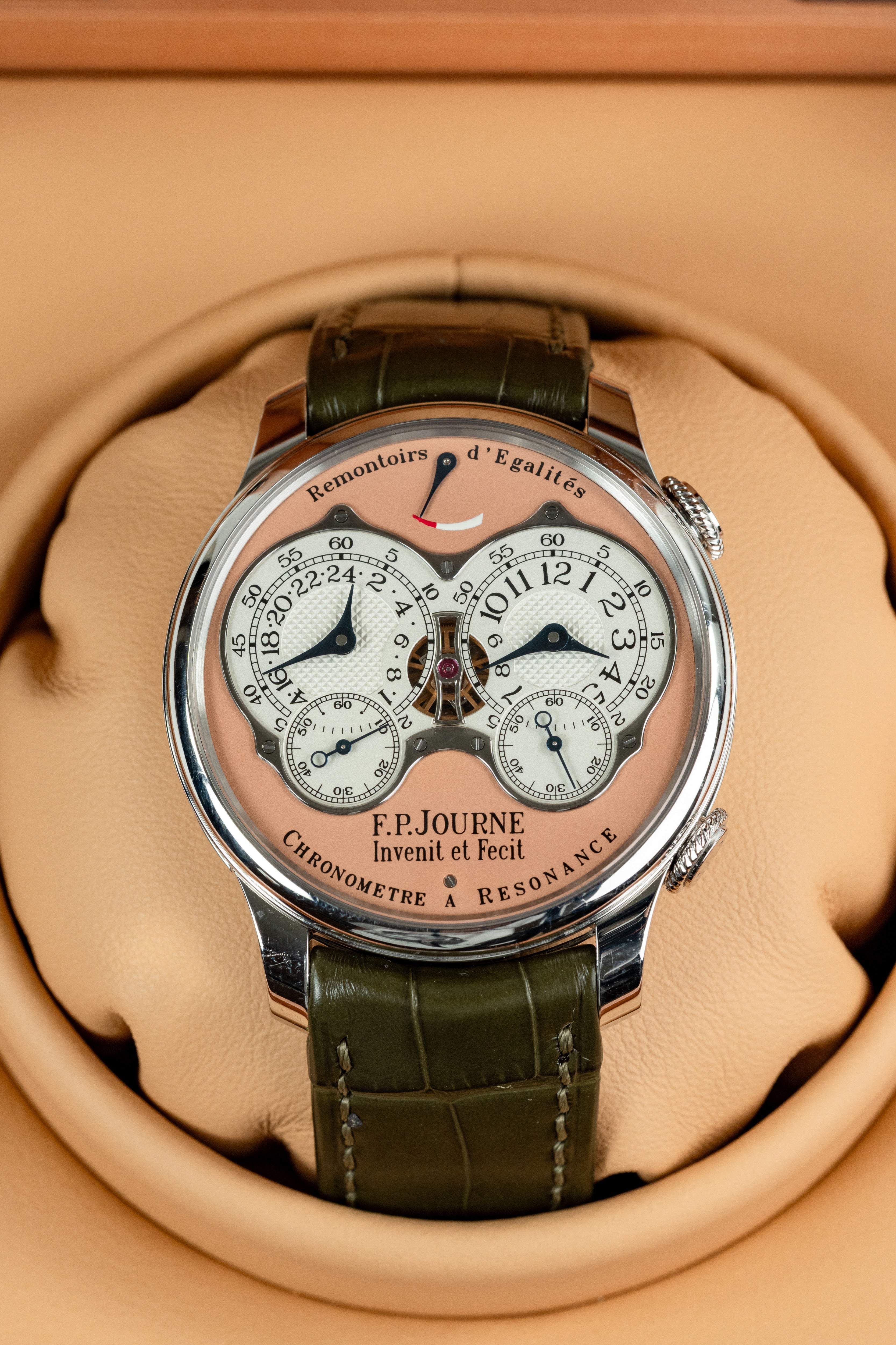 F.P.Journe Chronometre à Resonance (RQ) Platinum Salmon Dial Green Leather Strap 40MM Calibre 1520