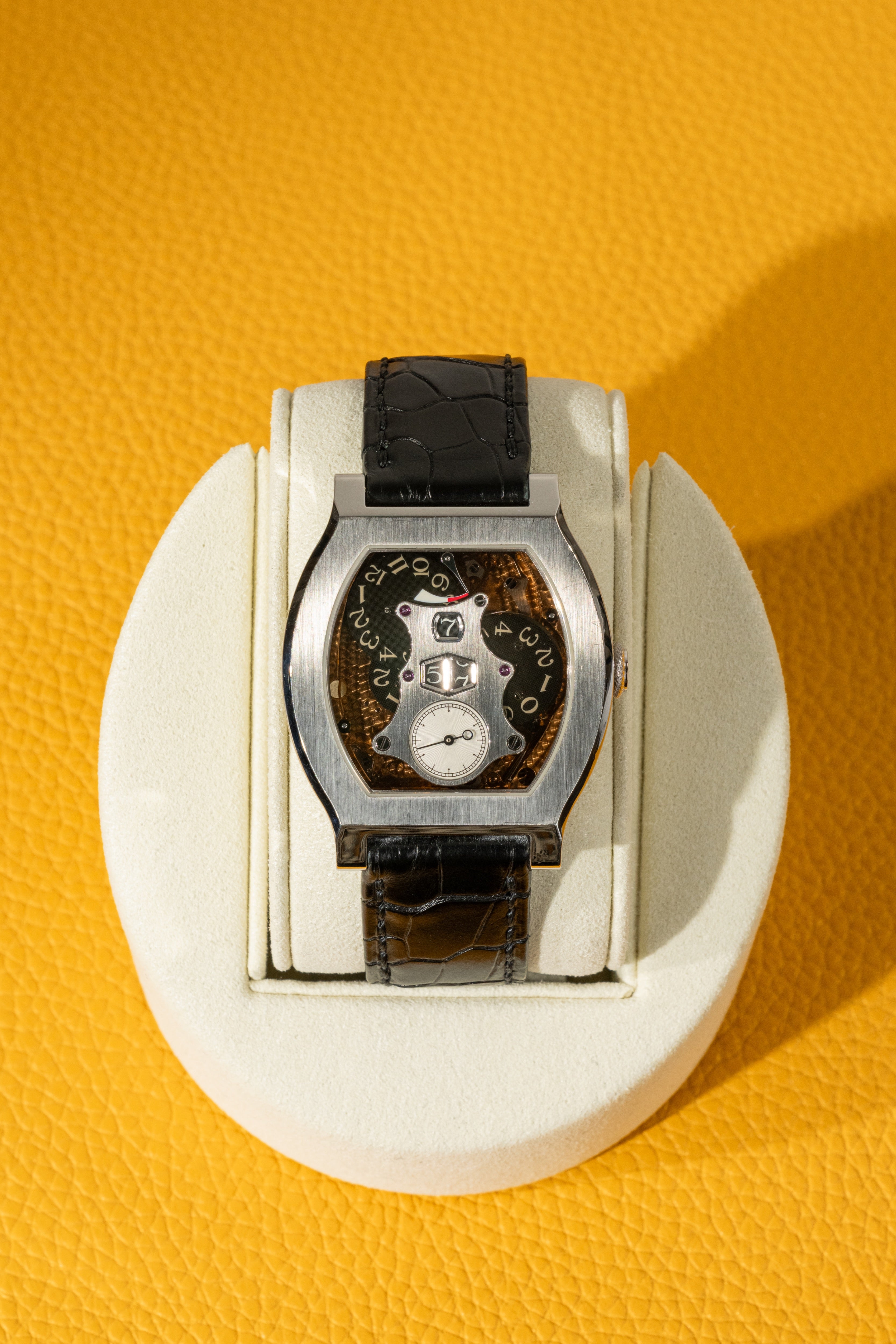 F.P.Journe Vagabondage II (VII) Platinum Gold Dial Black Leather Strap 45.2 x 37.5MM Calibre 1509