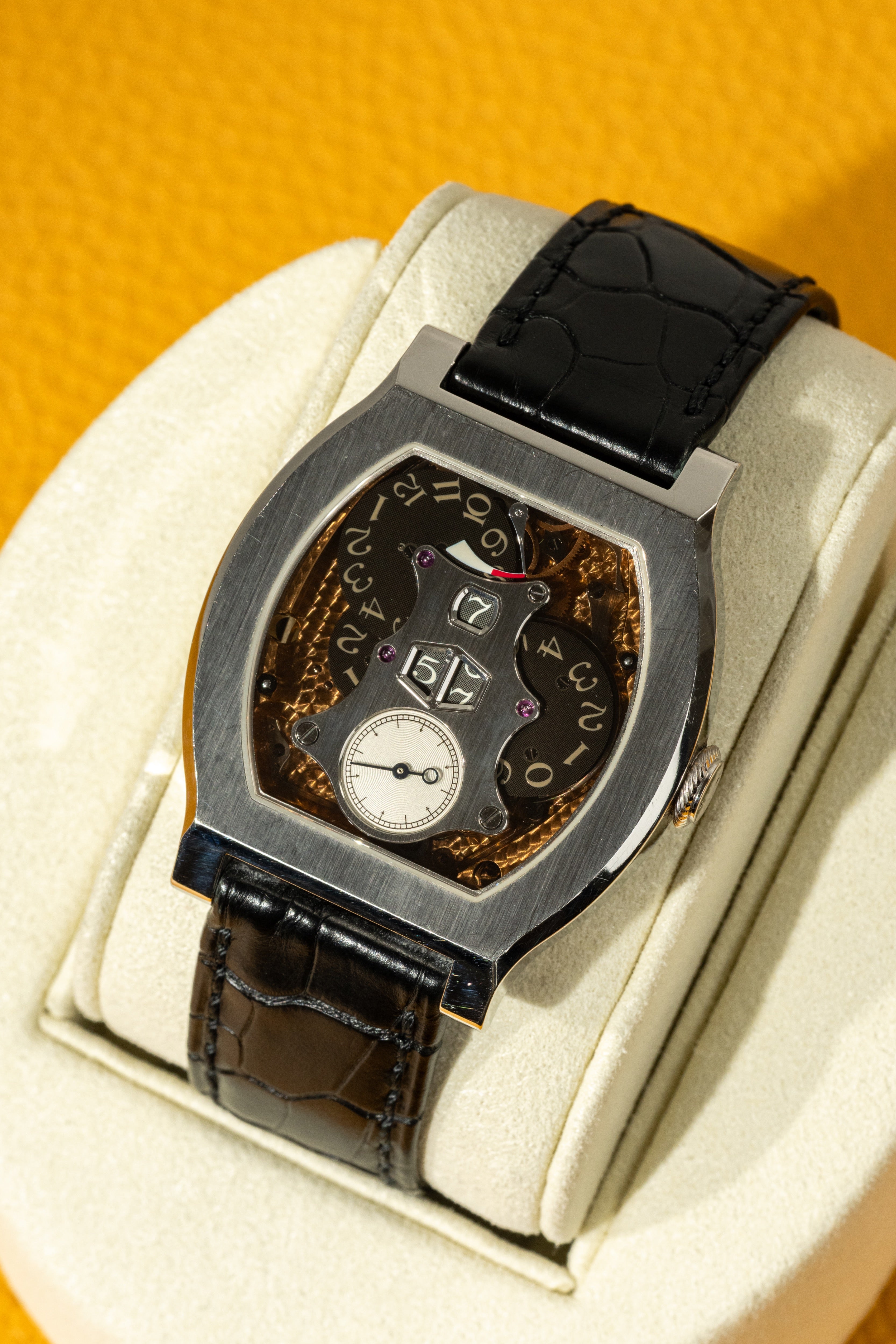 F.P.Journe Vagabondage II (VII) Platinum Gold Dial Black Leather Strap 45.2 x 37.5MM Calibre 1509